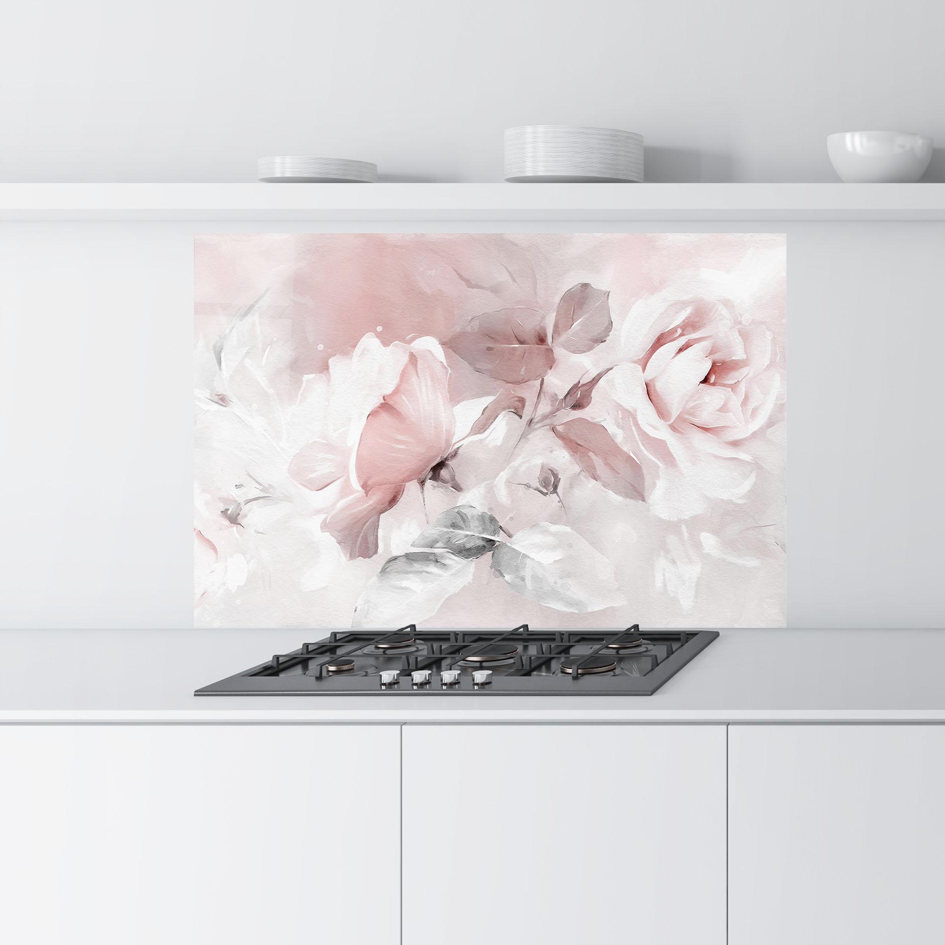 Panou Sticla Bucatarie Abstract Pink Flowers mockup 9