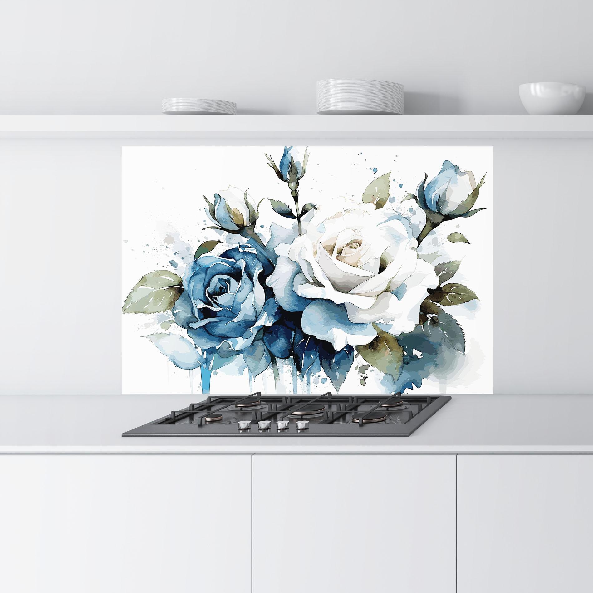 Panou Sticla Bucatarie Blue White Roses mockup 9