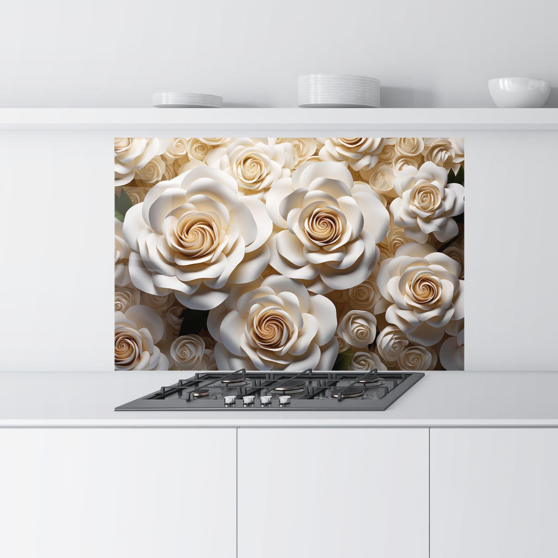 Panou Sticla Bucatarie Cream Roses Wall mockup 9