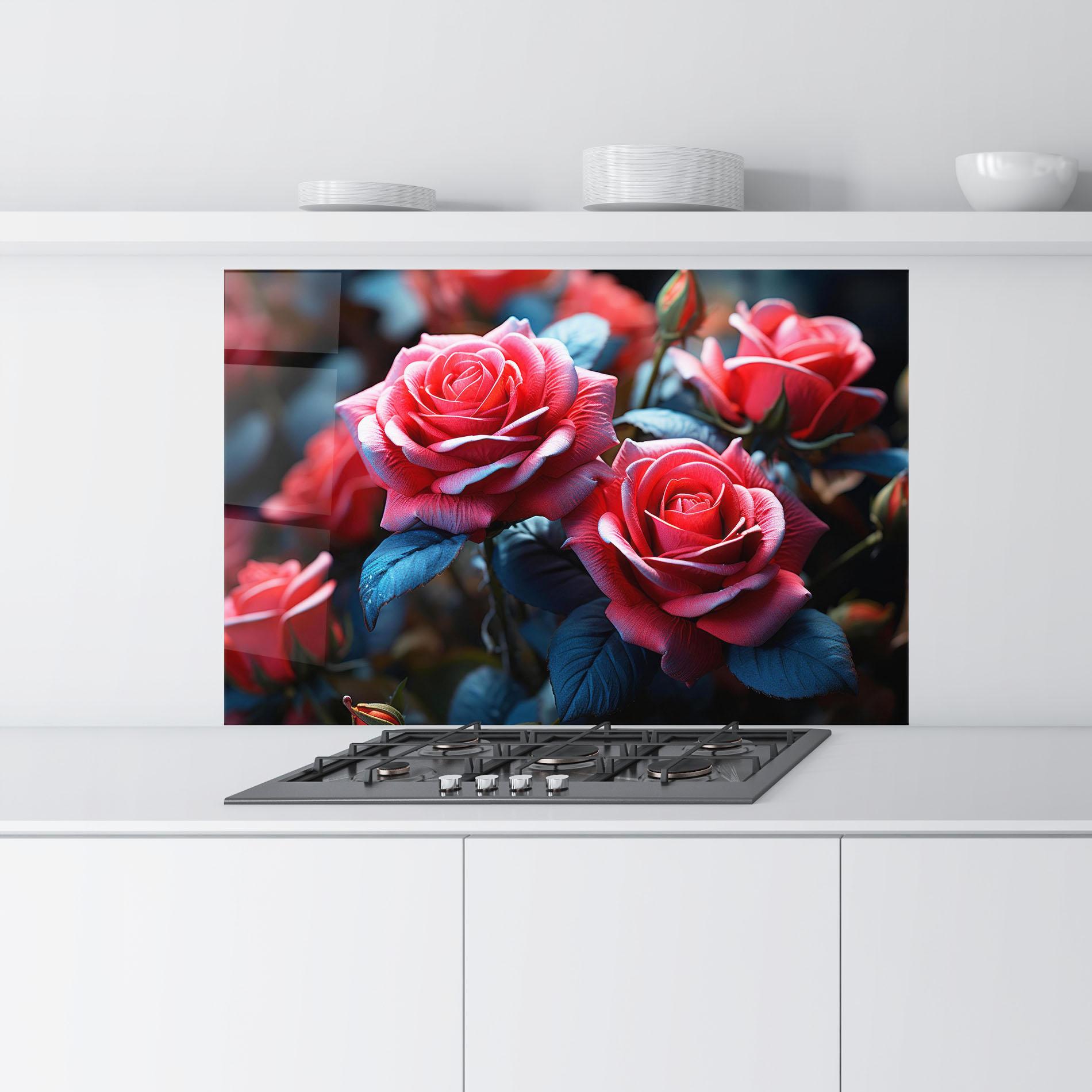 Panou Sticla Bucatarie Dark Pink Rose mockup 9