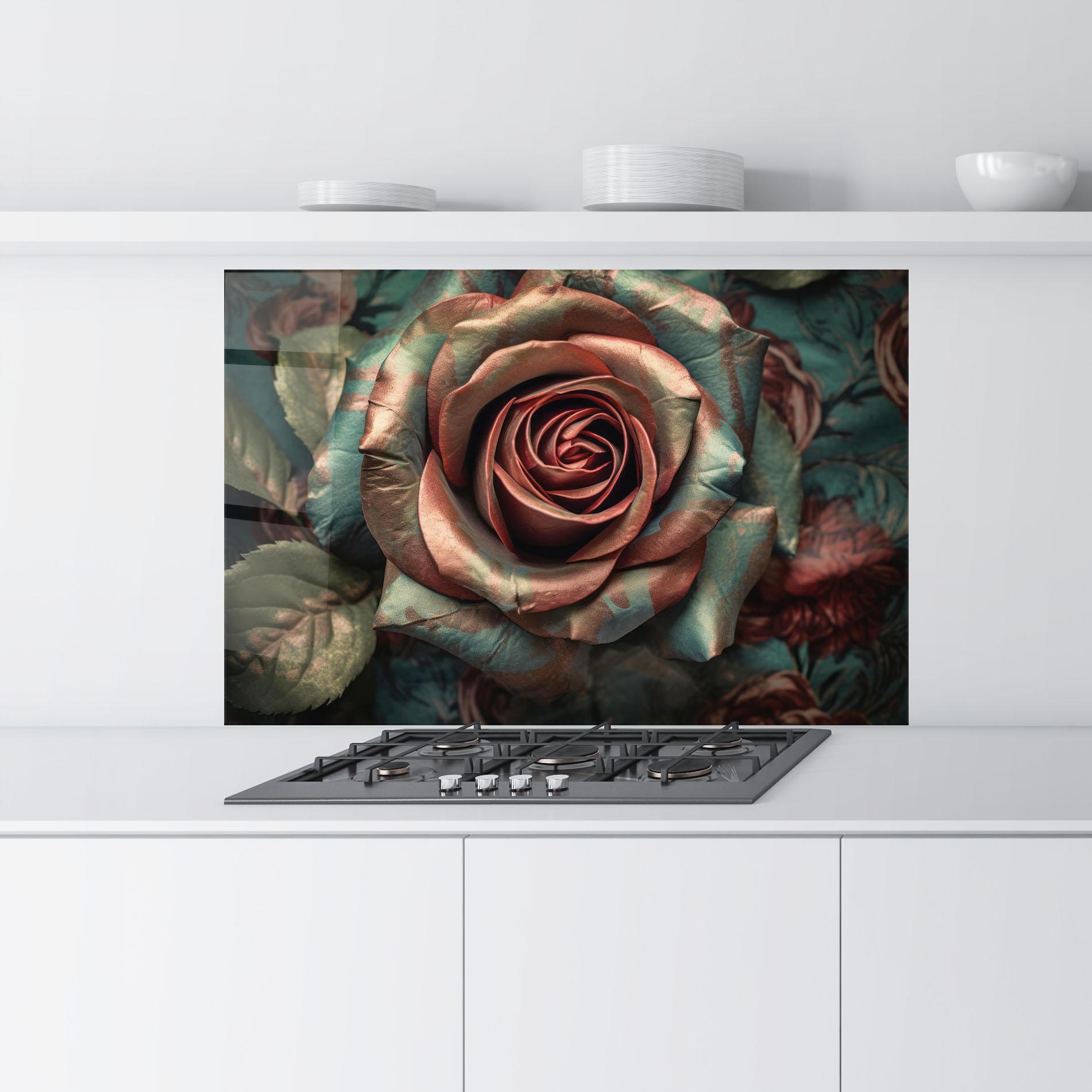 Panou Sticla Bucatarie Exotic Blue Rose mockup 9