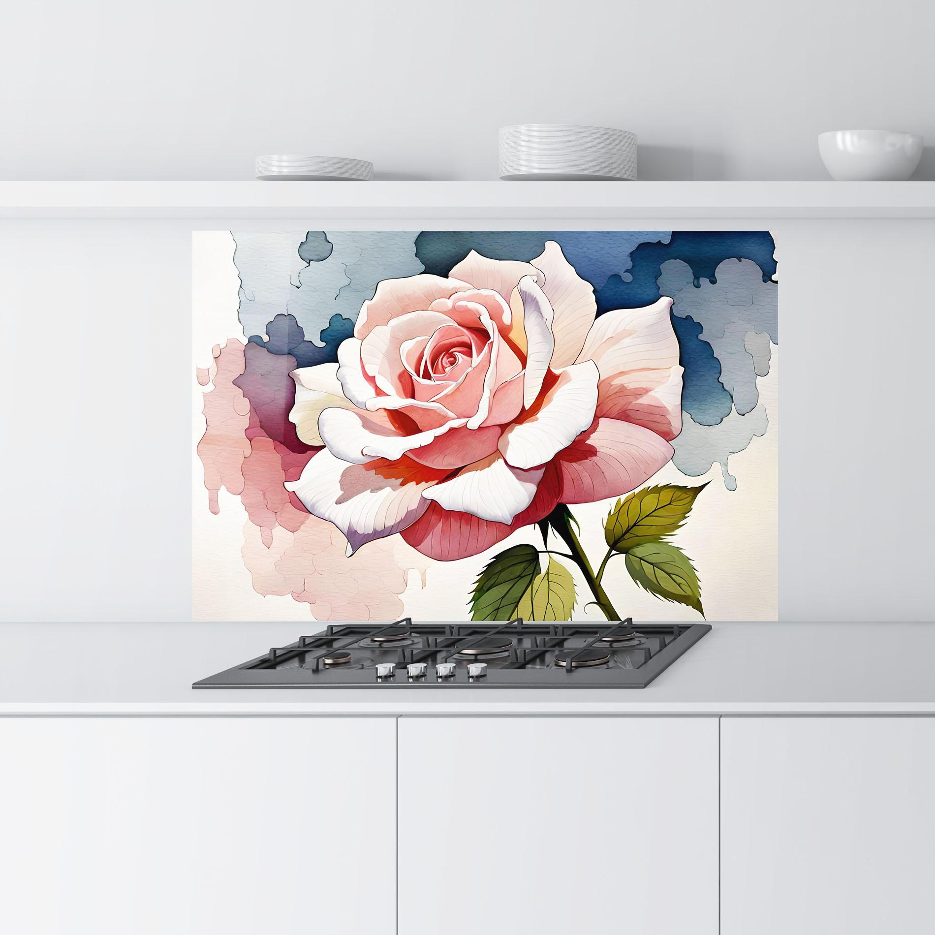Panou Sticla Bucatarie Light Pink Rose Painting mockup 9