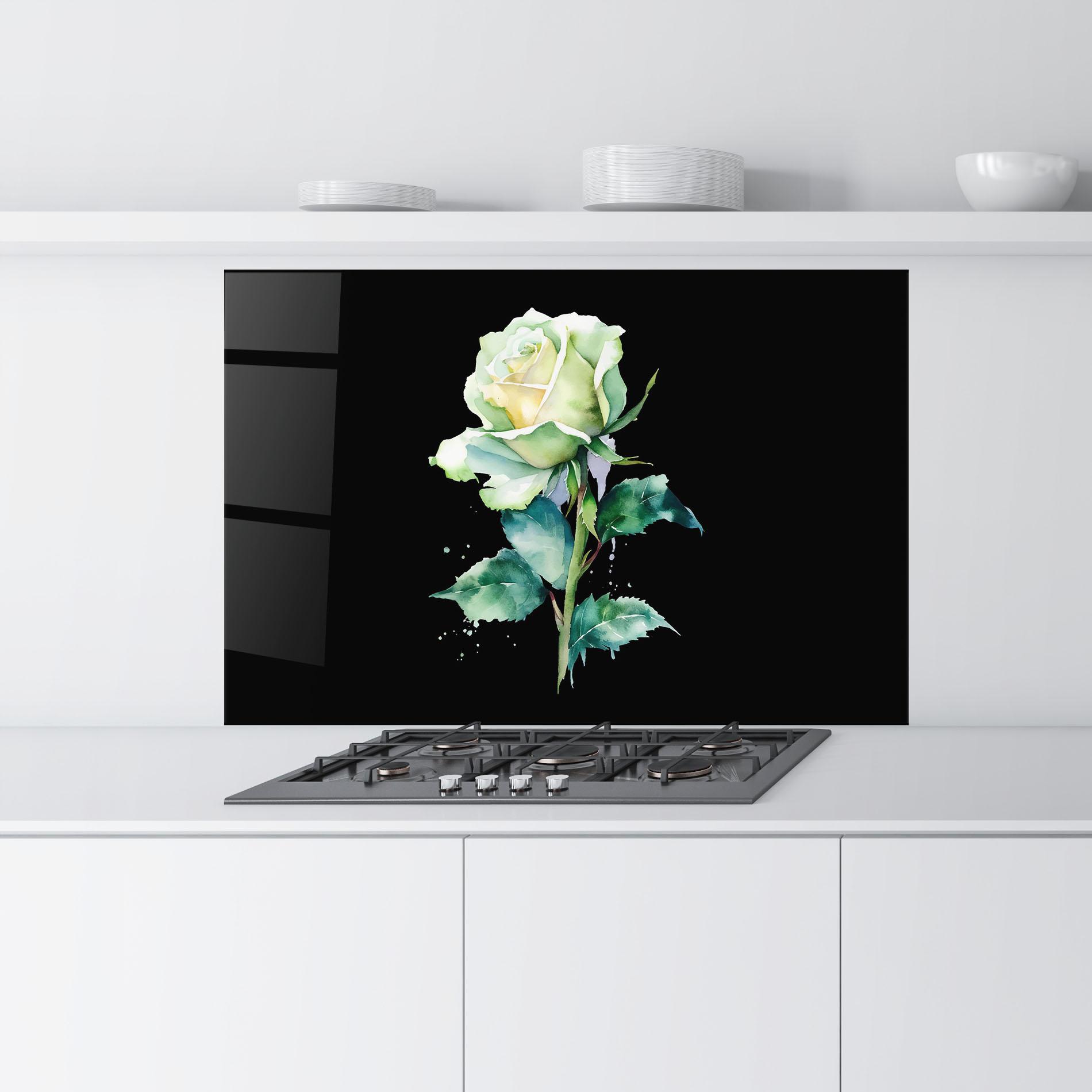 Panou Sticla Bucatarie White Green Rose mockup 9