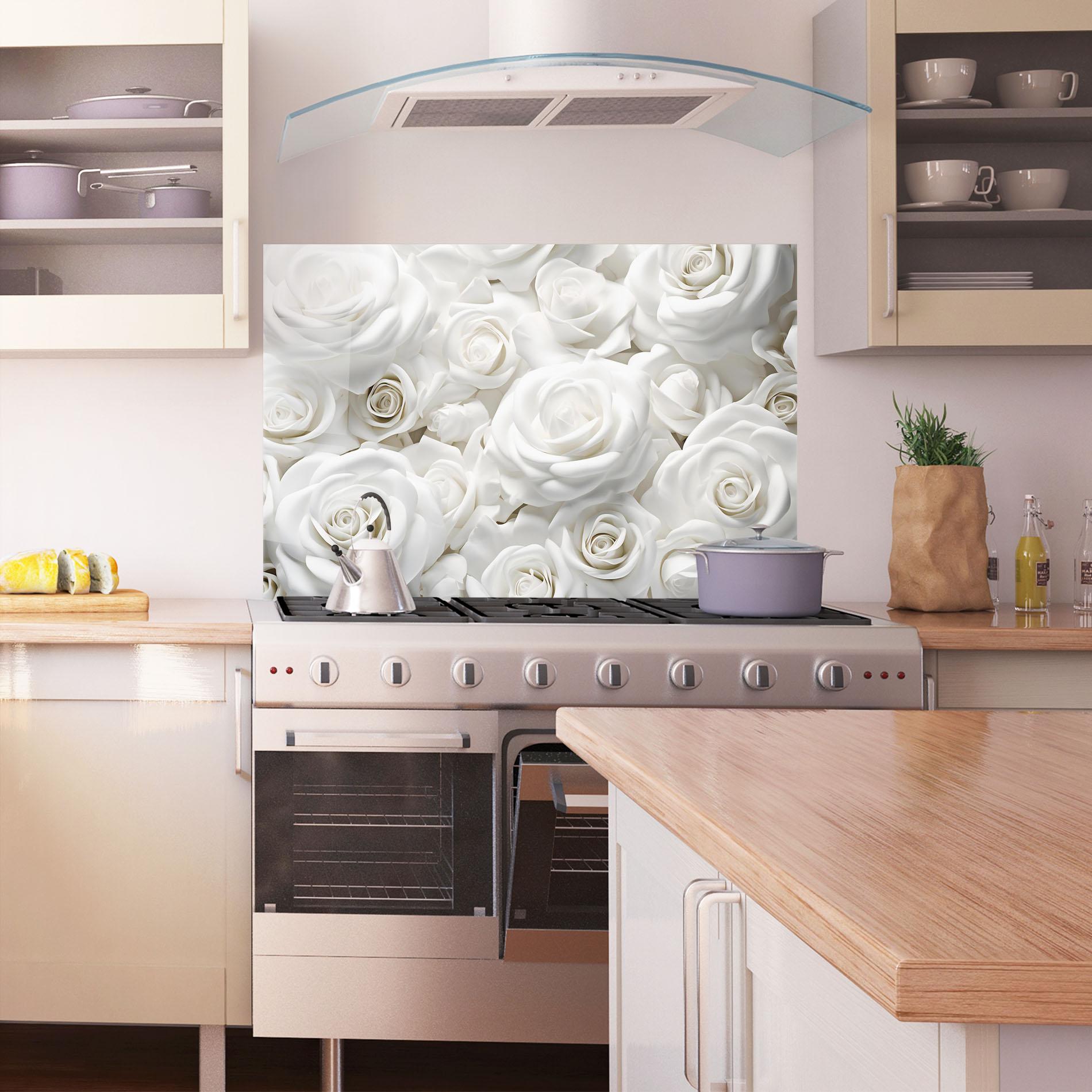 Panou Sticla Bucatarie 3d White Roses mockup 1