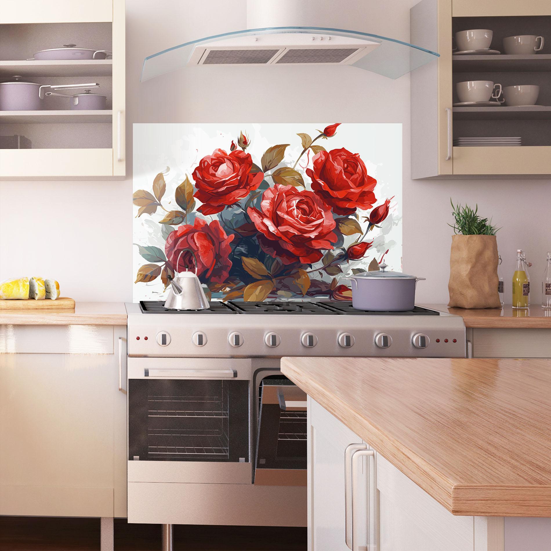 Panou Sticla Bucatarie Beautiful Red Roses mockup 1