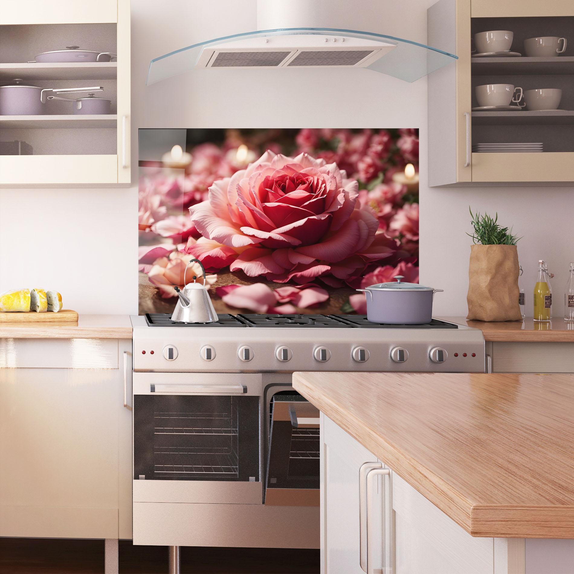 Panou Sticla Bucatarie Big Pink Rose mockup 1