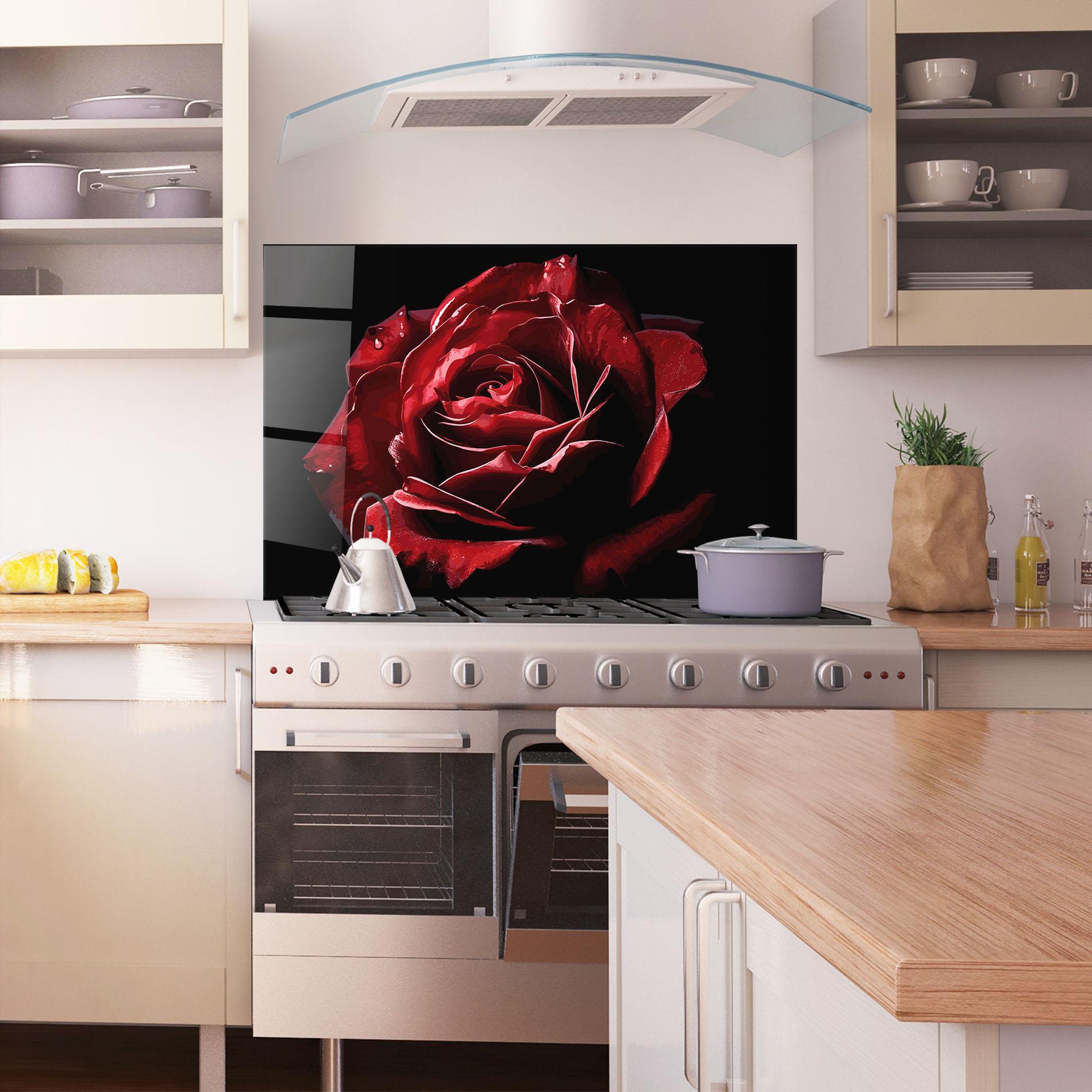 Panou Sticla Bucatarie Big Red Rose mockup 1