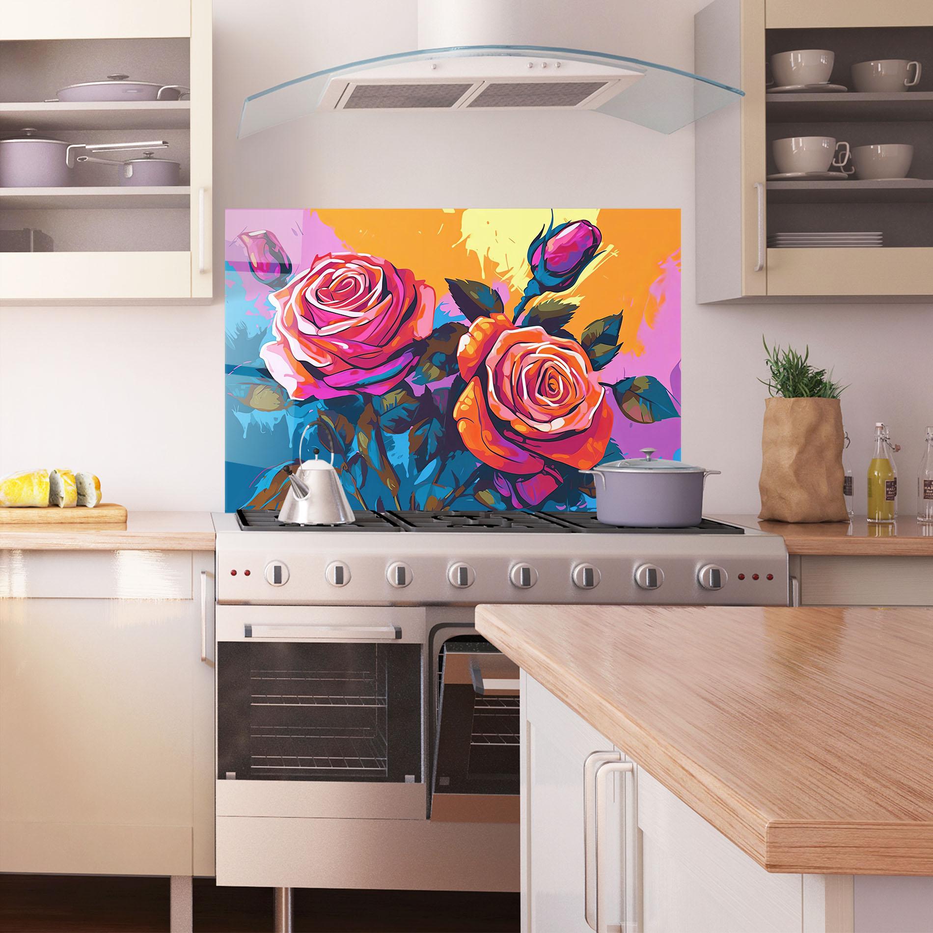 Panou Sticla Bucatarie Blue Orange Rose mockup 1