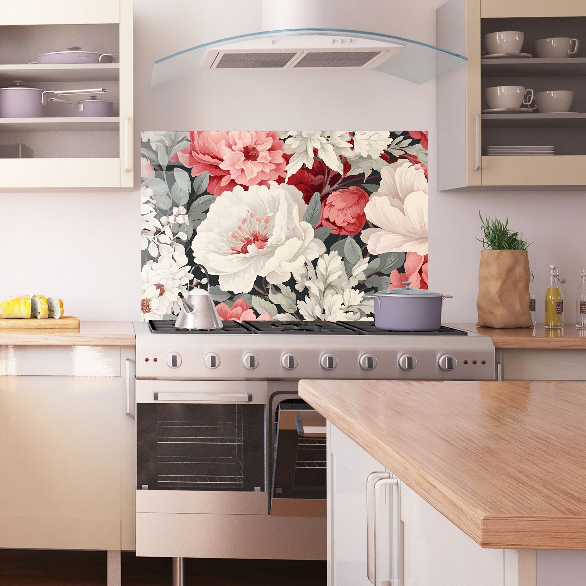 Panou Sticla Bucatarie Cream Pink Rose mockup 1