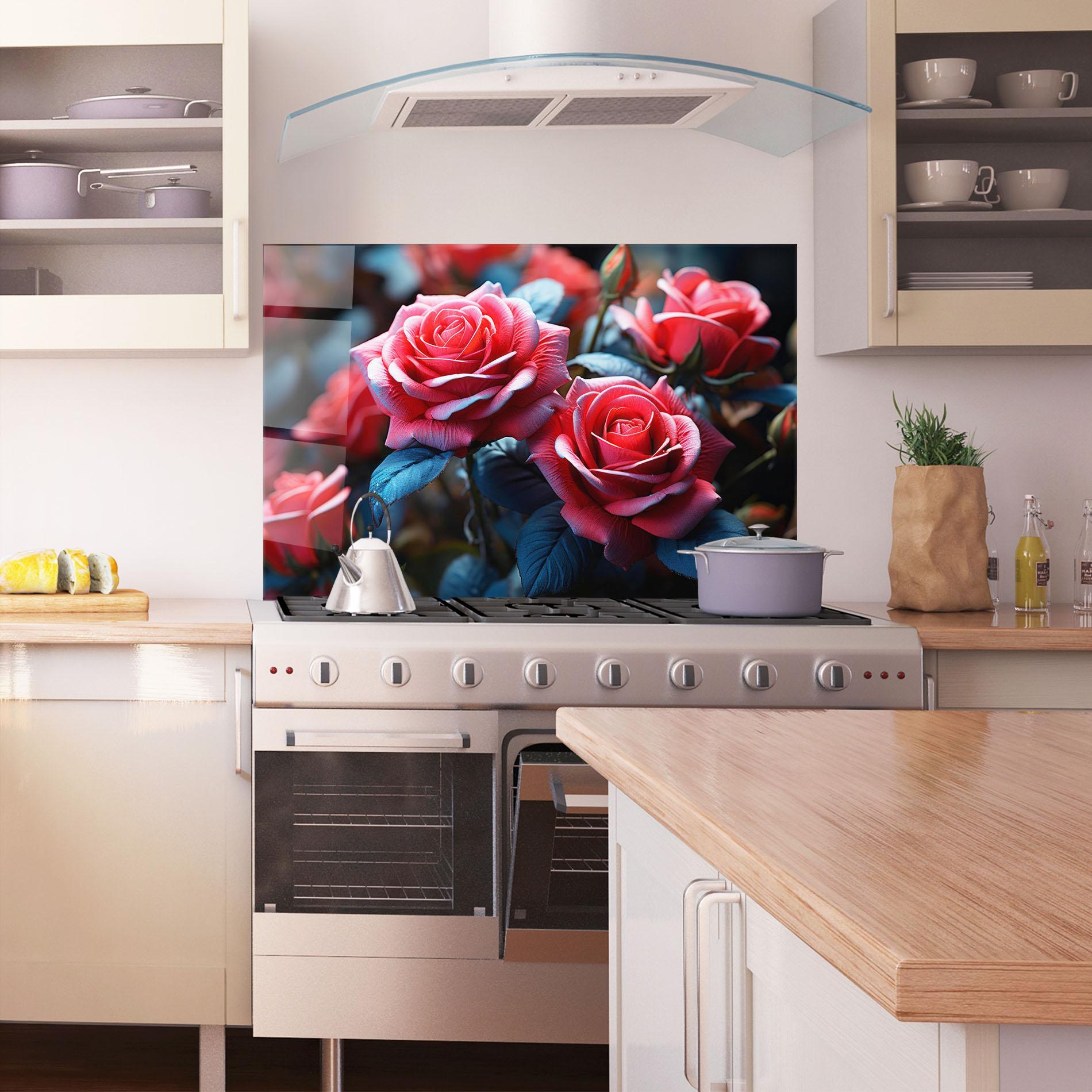 Panou Sticla Bucatarie Dark Pink Rose mockup 1