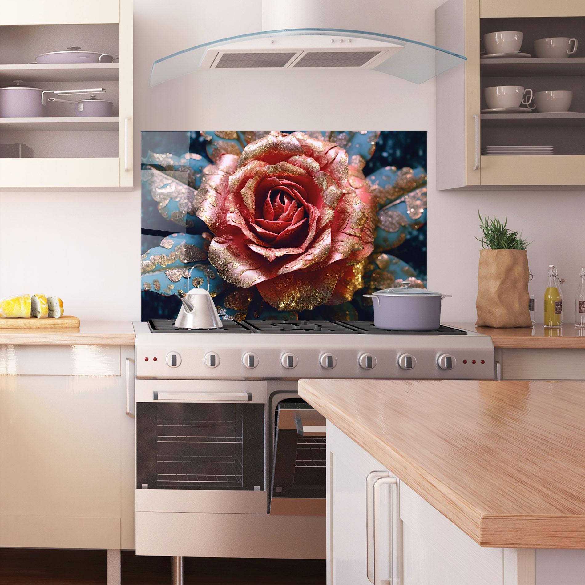 Panou Sticla Bucatarie Exotic Pink Rose mockup 1