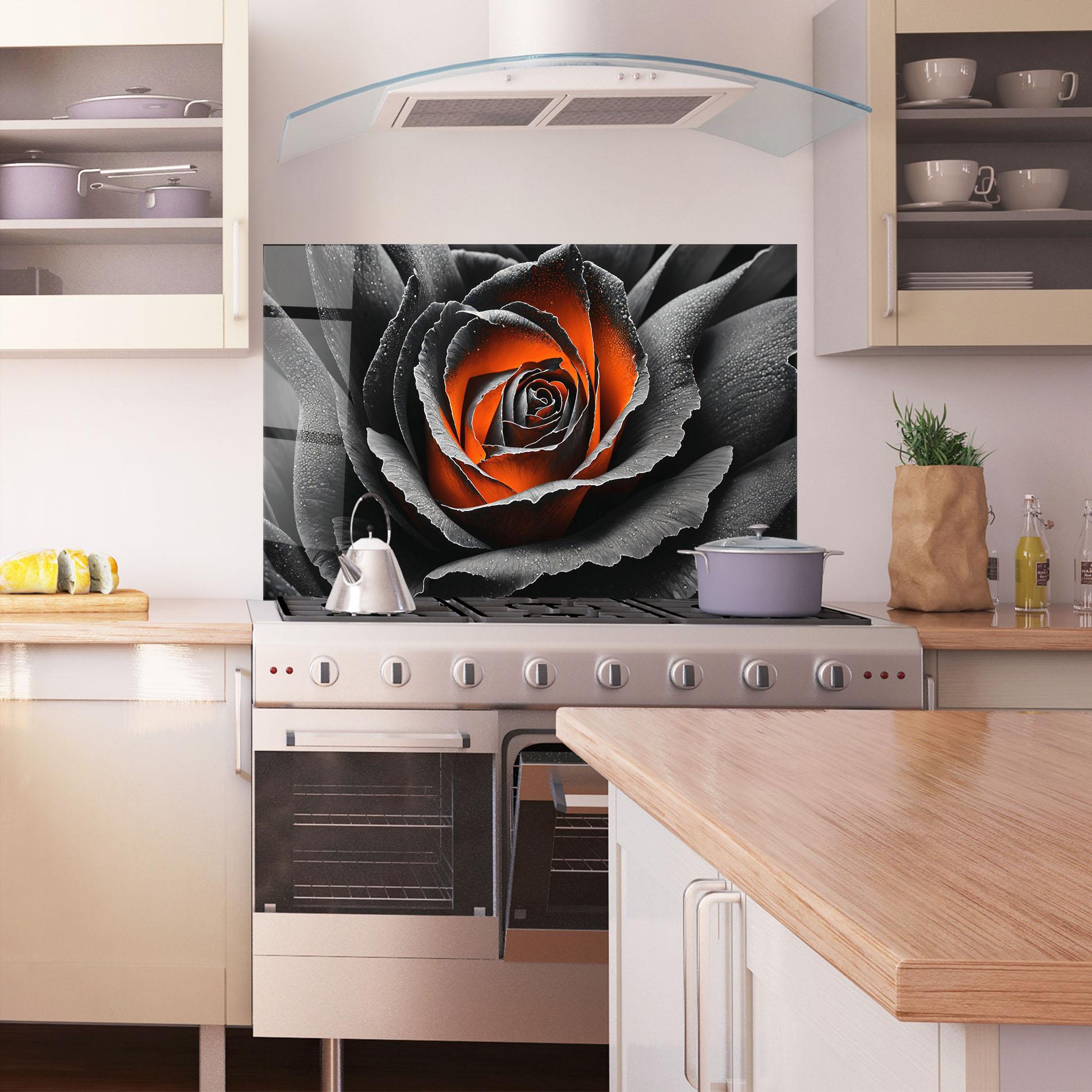 Panou Sticla Bucatarie Grey Orange Rose mockup 1