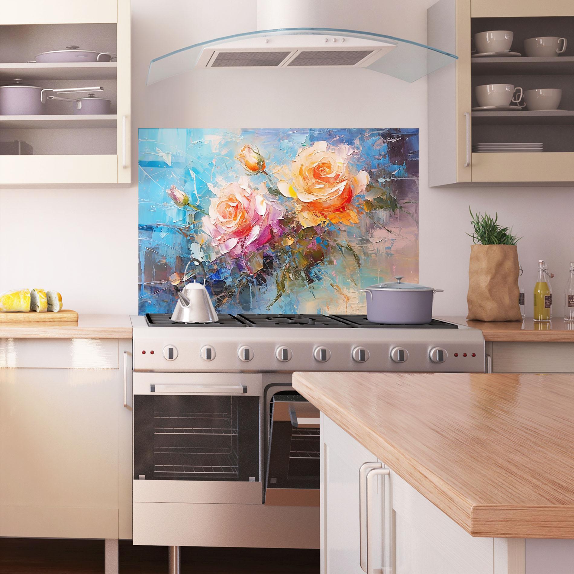 Panou Sticla Bucatarie Light Orange Rose Painting mockup 1