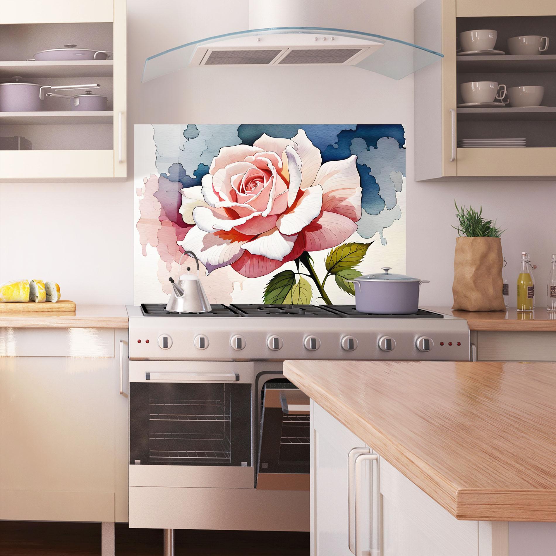 Panou Sticla Bucatarie Light Pink Rose Painting mockup 1