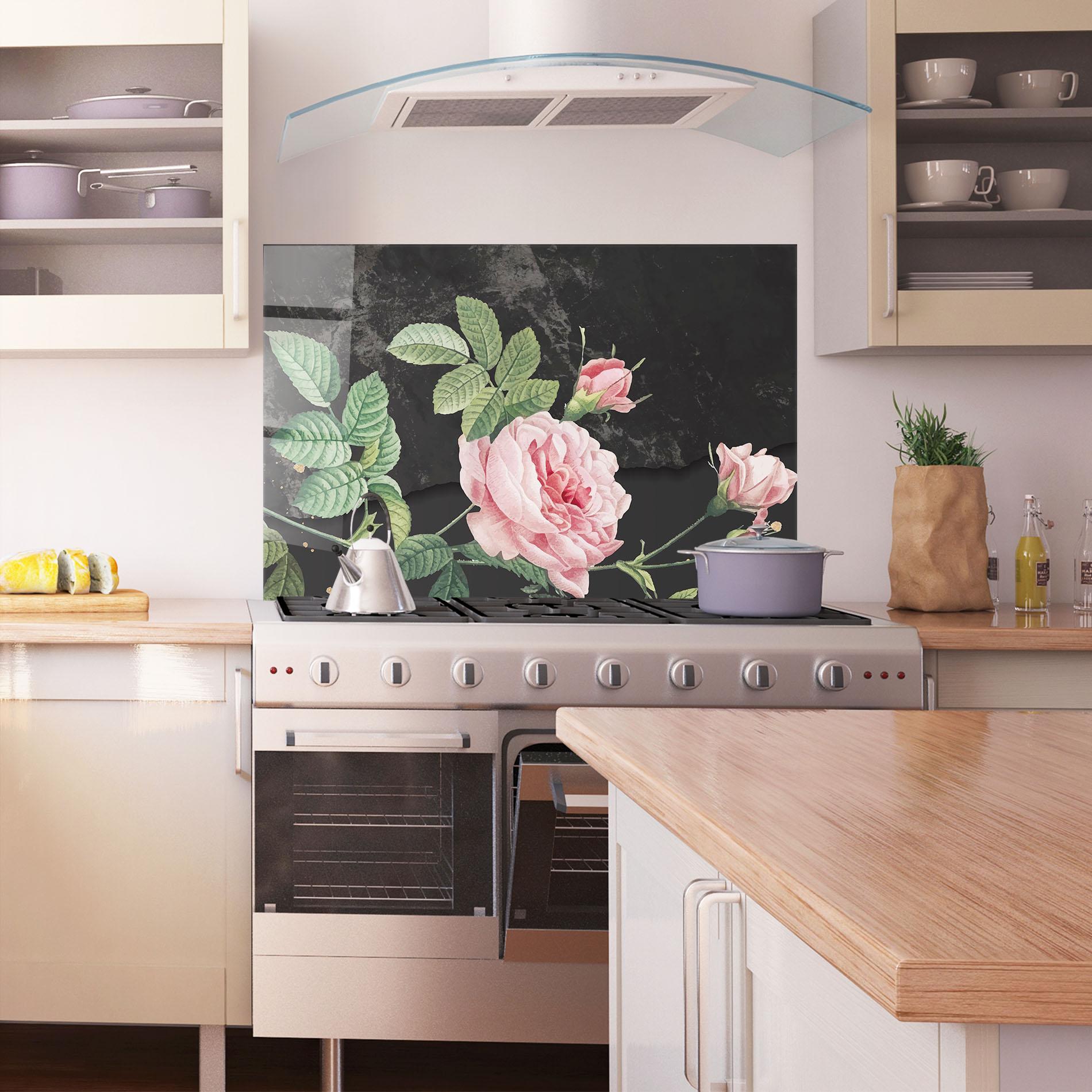 Panou Sticla Bucatarie Marble Roses mockup 1