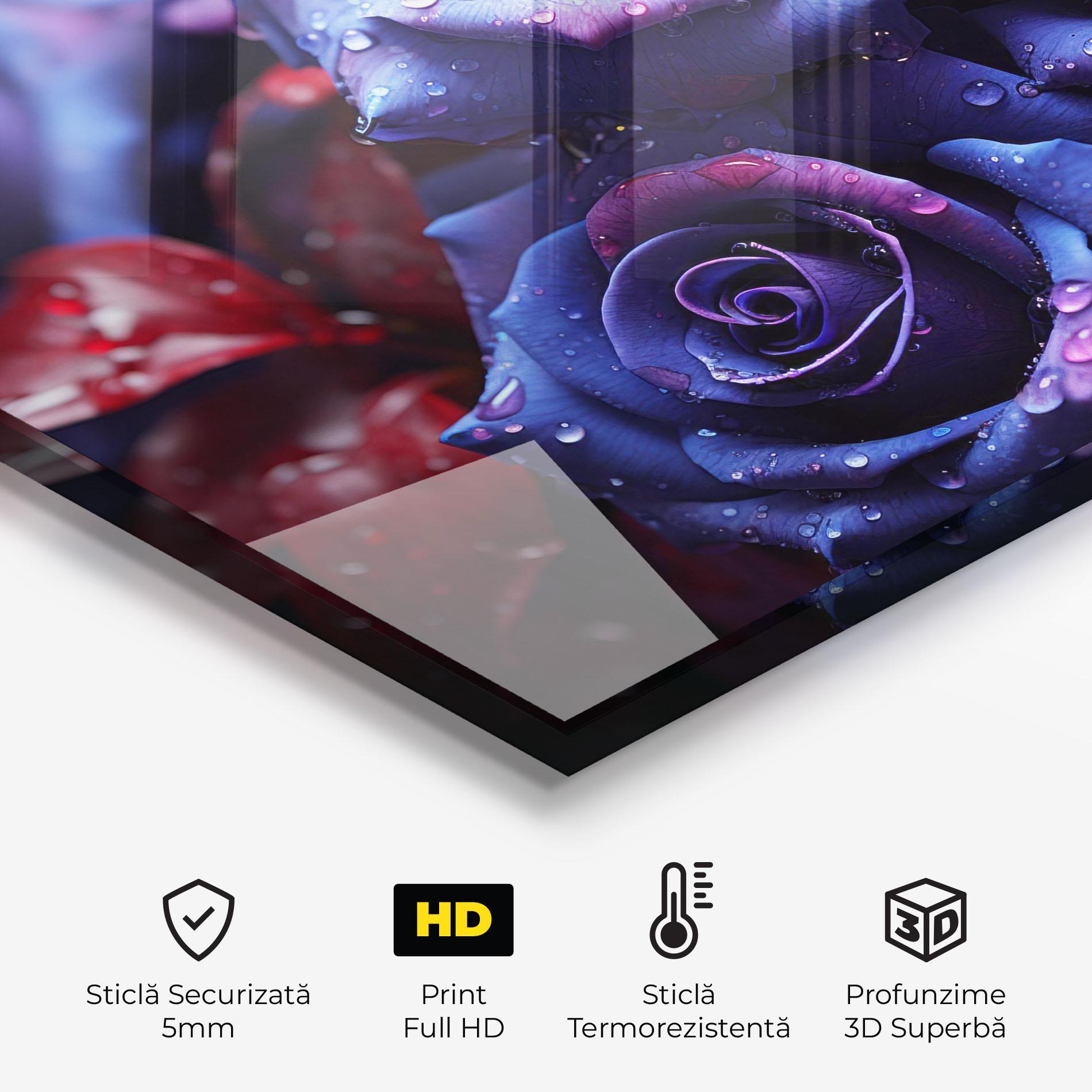 Panou Sticla Bucatarie Blue Purple Rose mockup 2