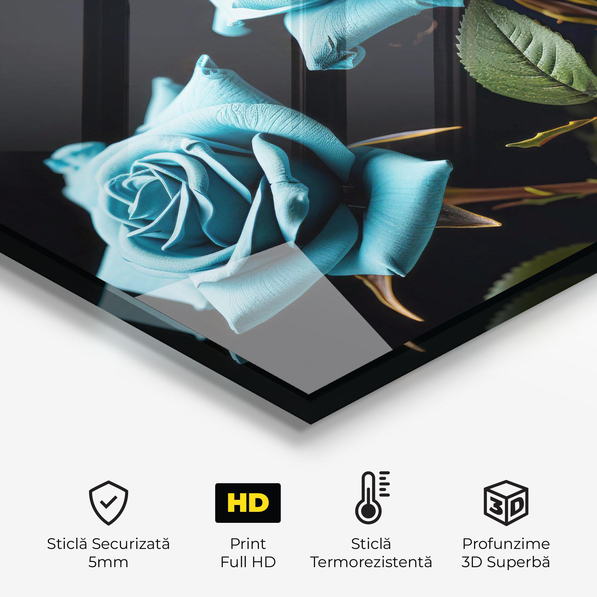 Panou Sticla Bucatarie Blue Roses mockup 2
