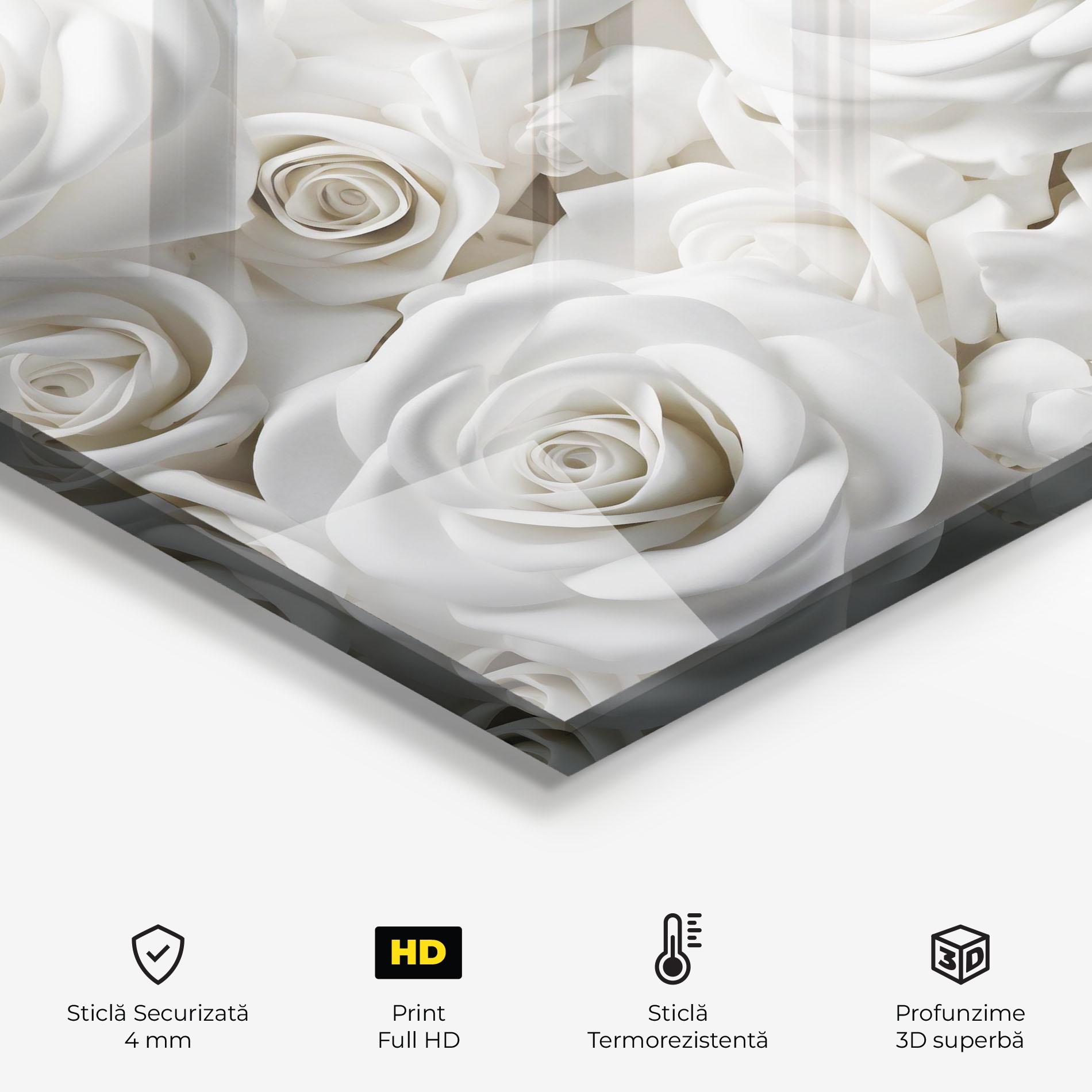 Panou Sticla Bucatarie 3d White Roses mockup 2