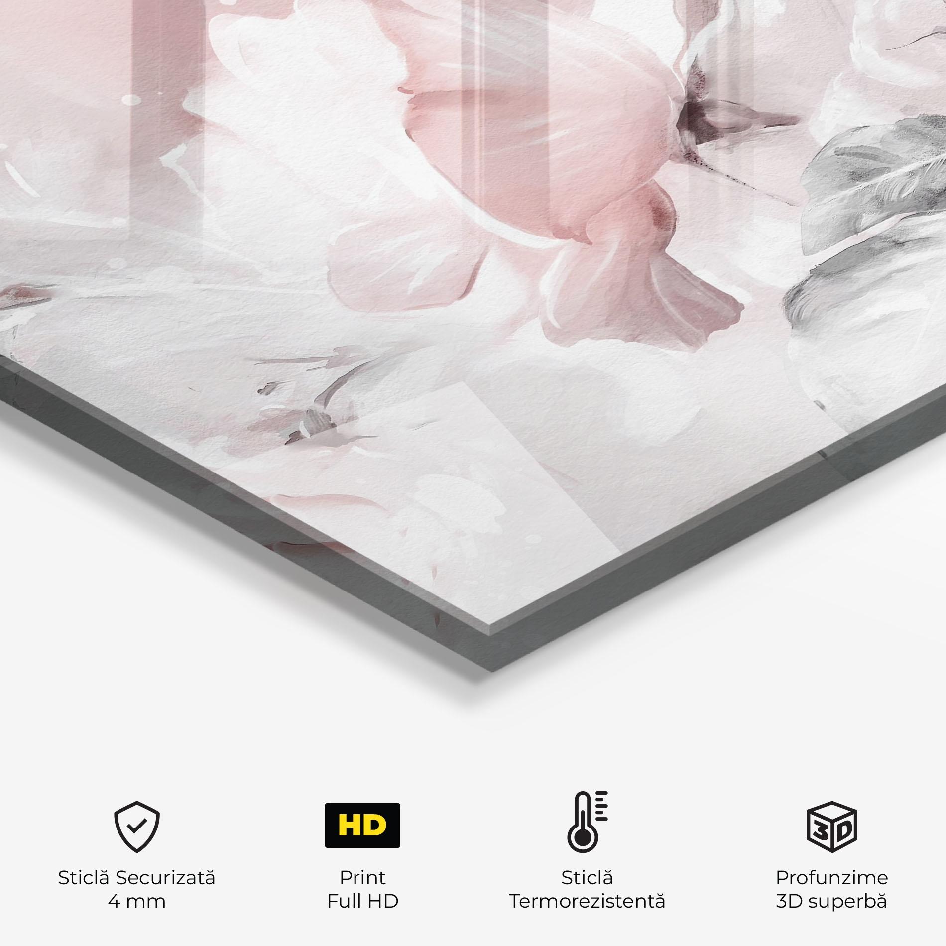 Panou Sticla Bucatarie Abstract Pink Flowers mockup 2