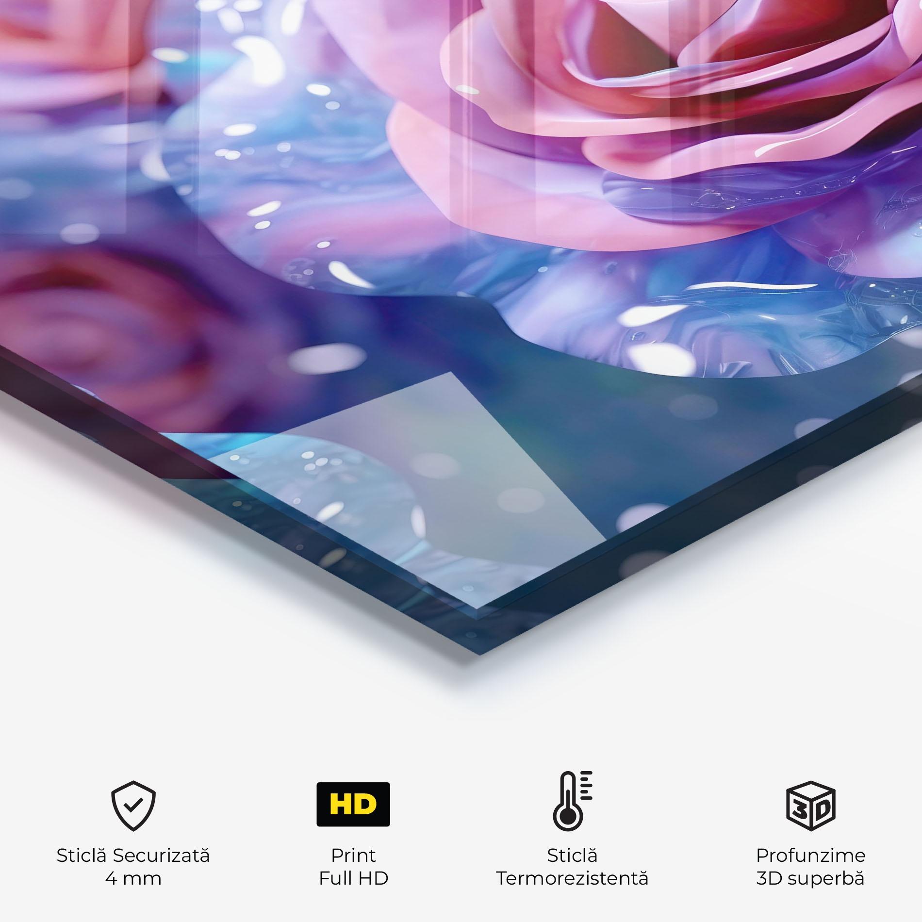 Panou Sticla Bucatarie Beautiful Blue Pink Rose mockup 2