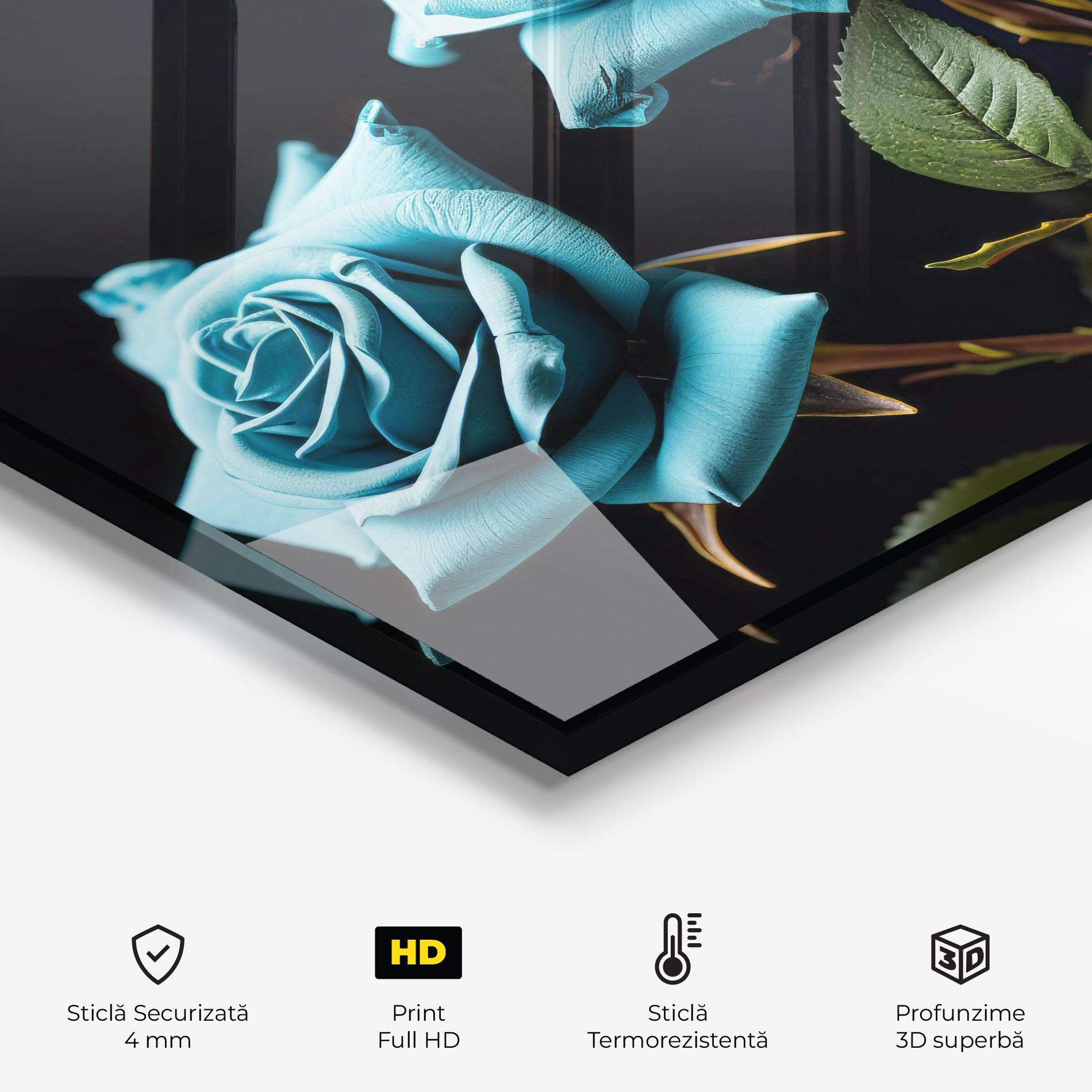Panou Sticla Bucatarie Blue Roses mockup 2