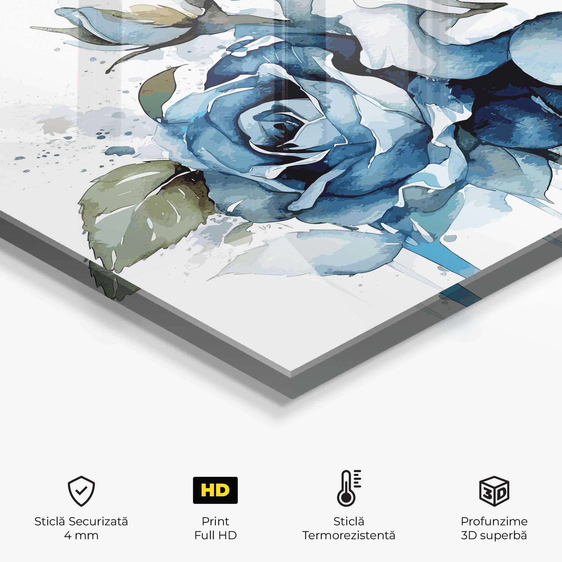 Panou Sticla Bucatarie Blue White Roses mockup 2