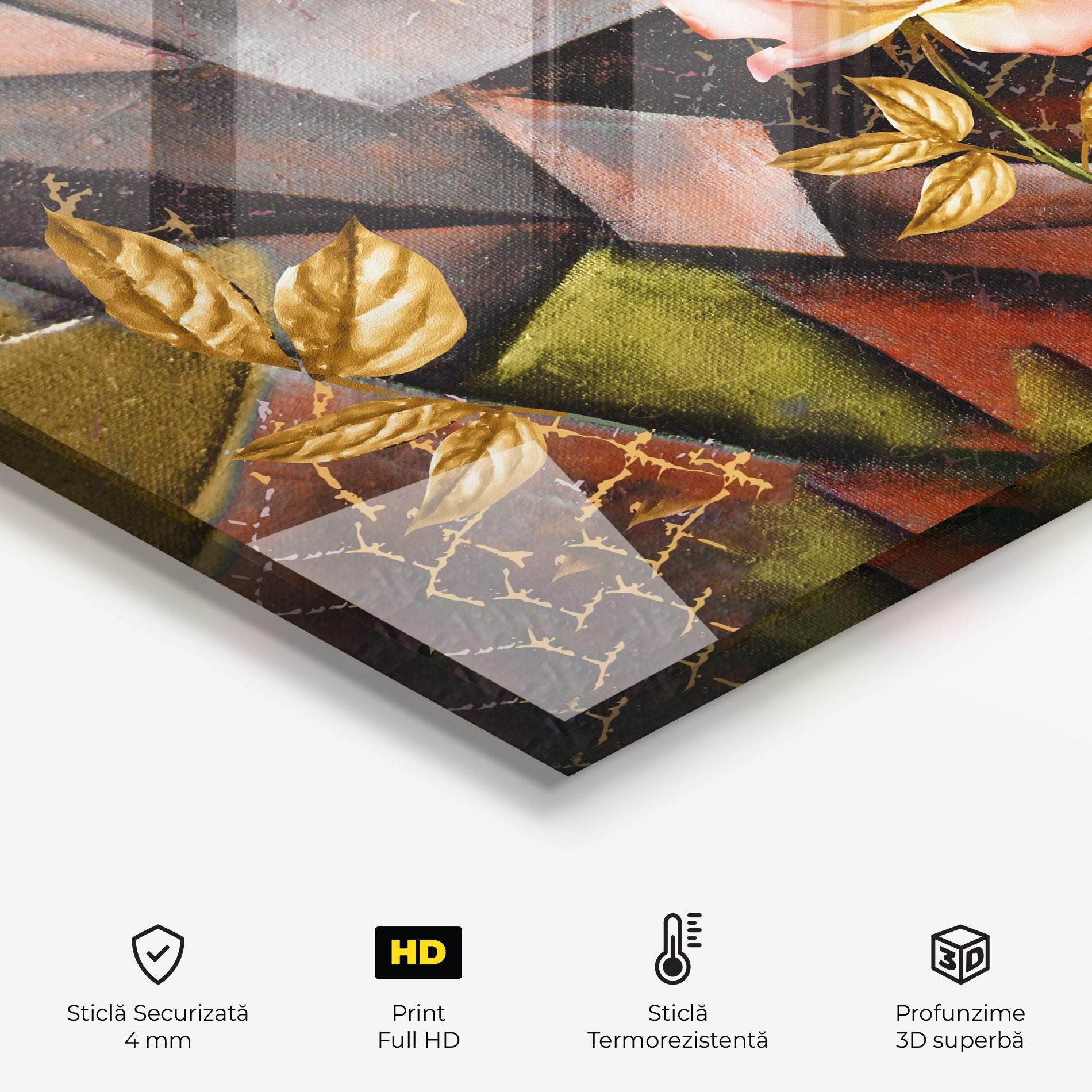 Panou Sticla Bucatarie Golden Rose mockup 2