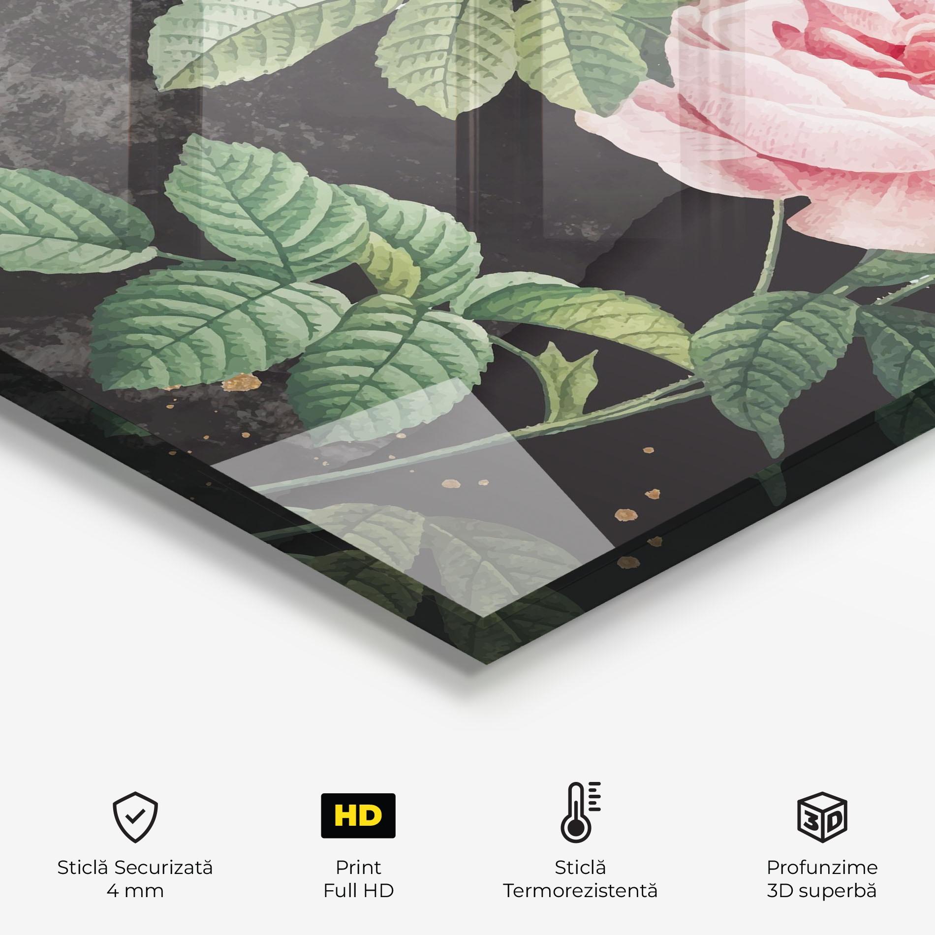 Panou Sticla Bucatarie Marble Roses mockup 2