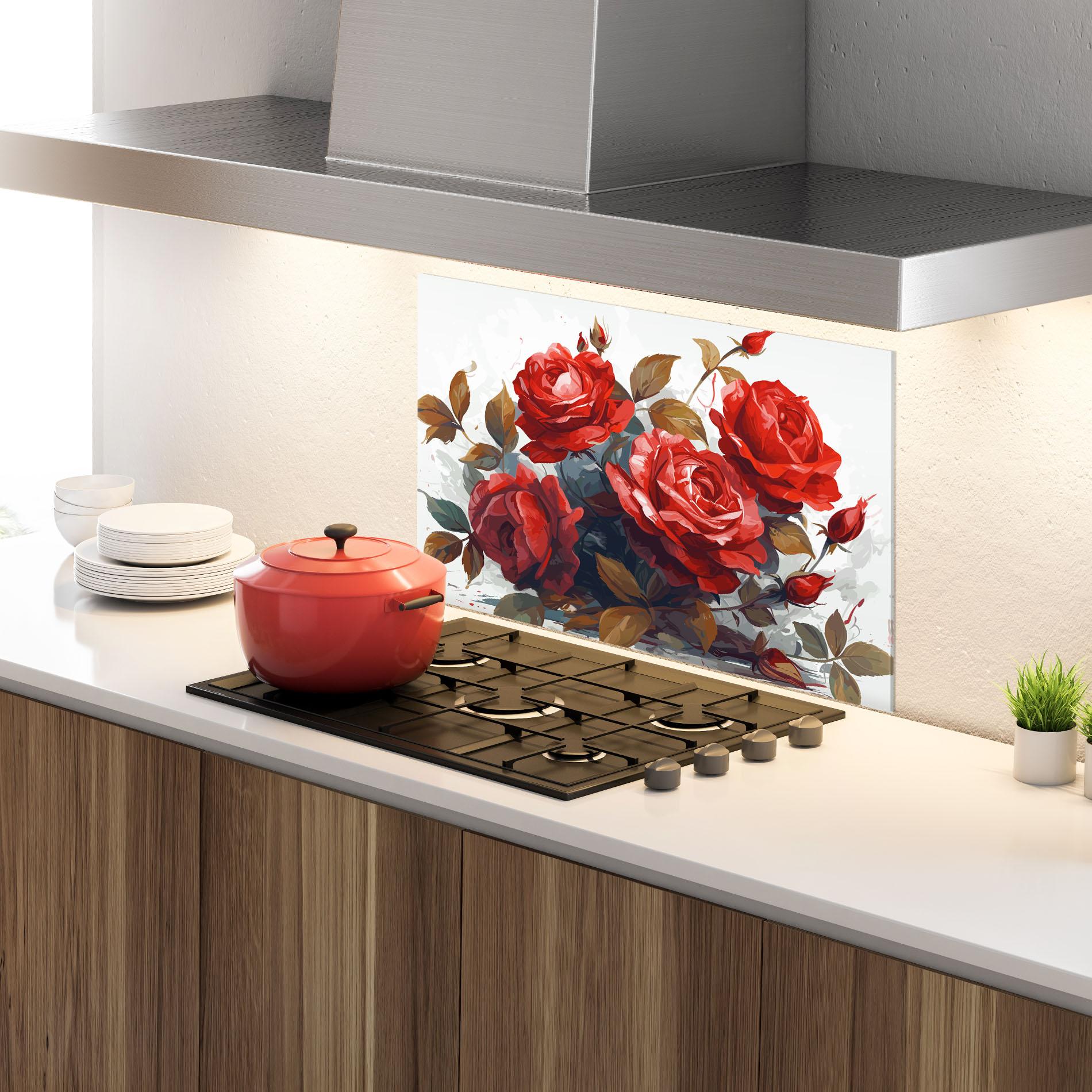 Panou Sticla Bucatarie Beautiful Red Roses mockup 4