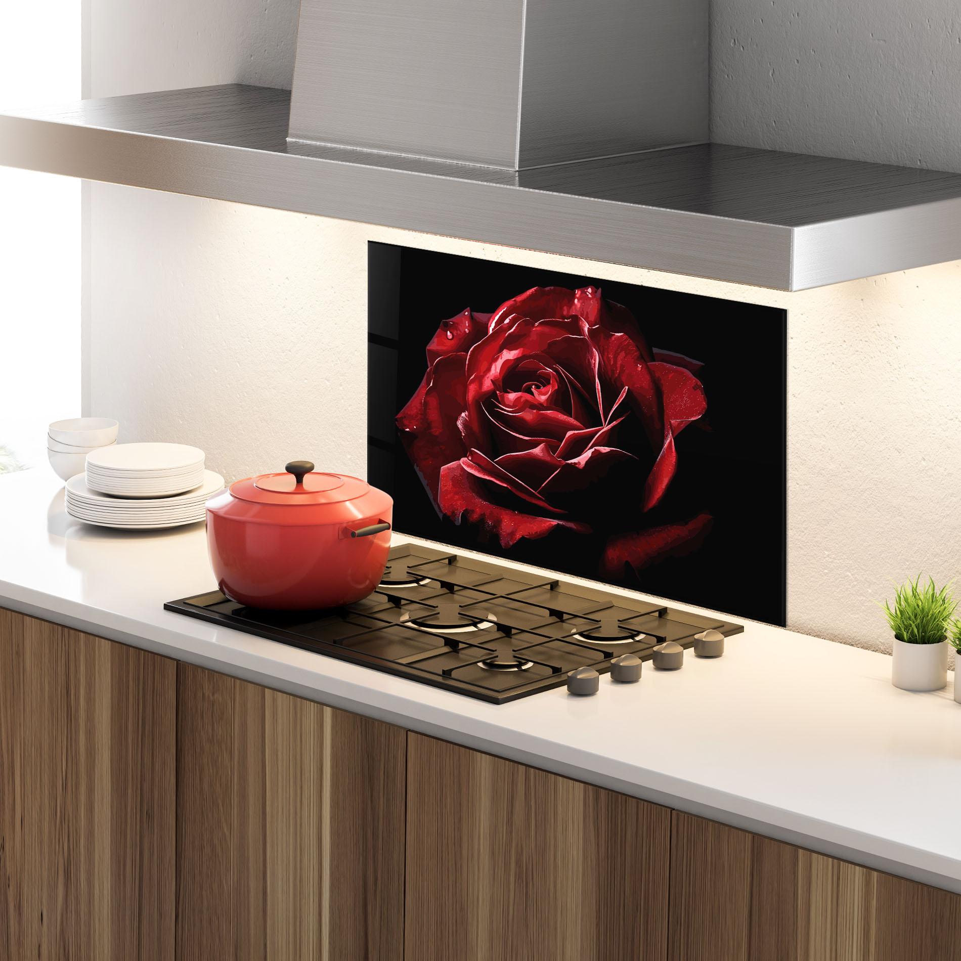 Panou Sticla Bucatarie Big Red Rose mockup 4