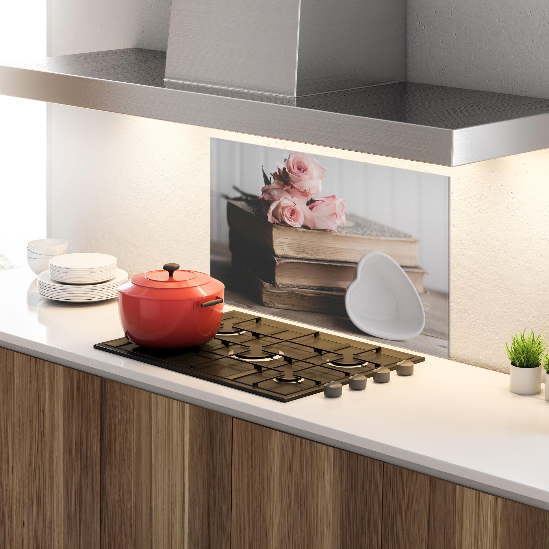 Panou Sticla Bucatarie Books With Roses mockup 4