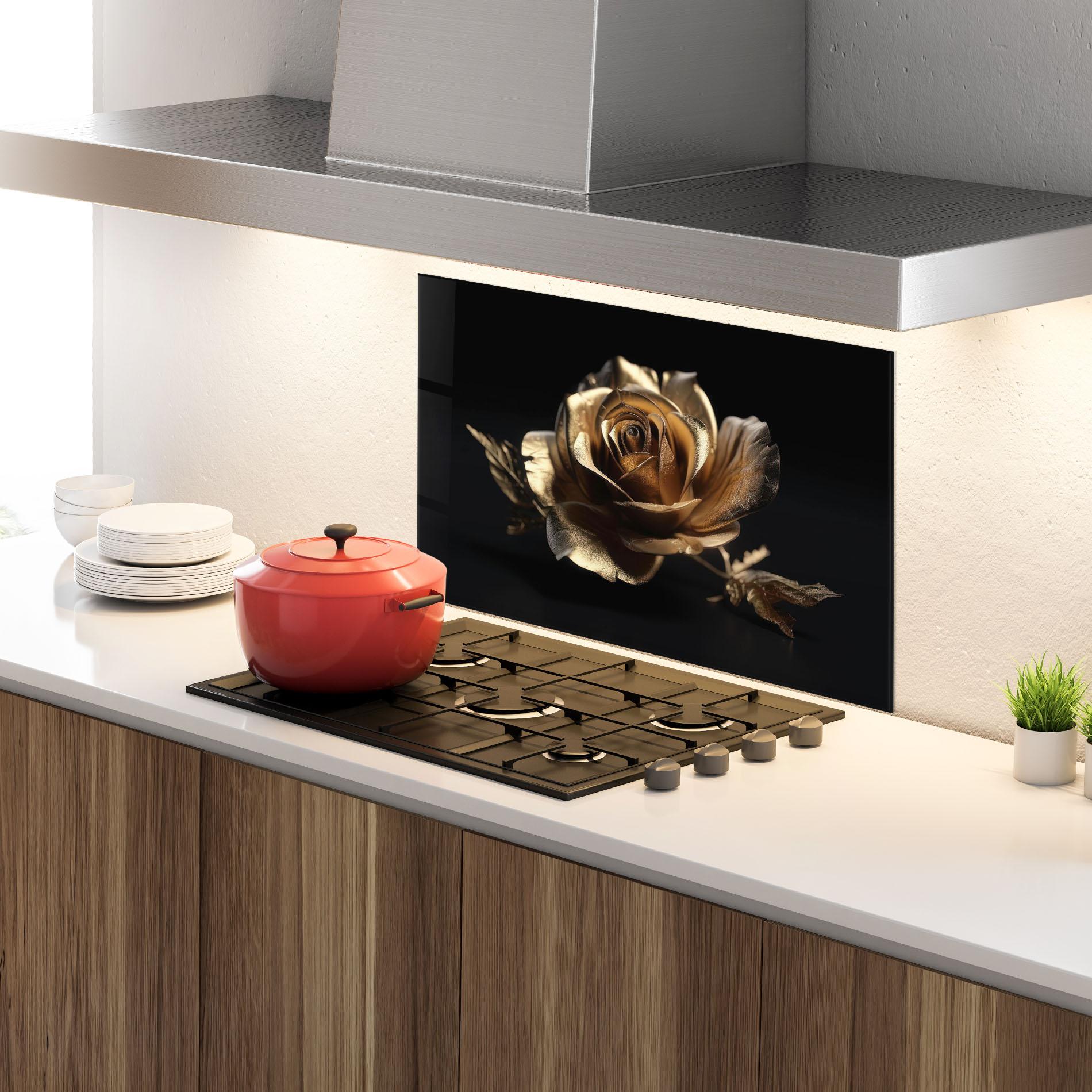 Panou Sticla Bucatarie Gold Rose mockup 4