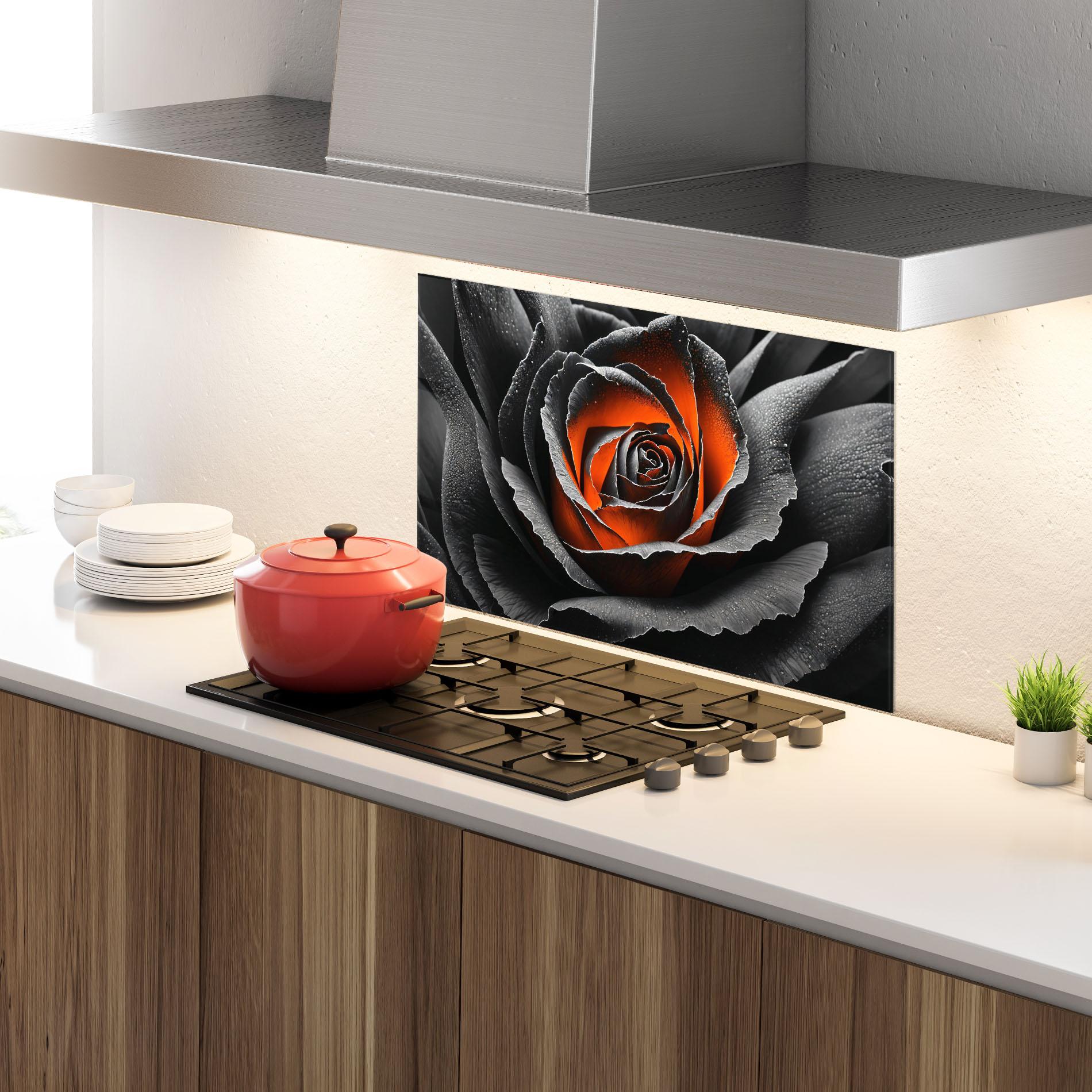 Panou Sticla Bucatarie Grey Orange Rose mockup 4