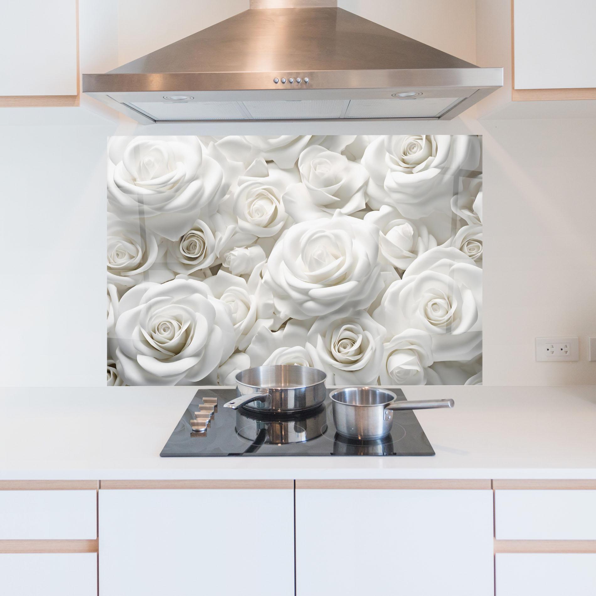 Panou Sticla Bucatarie 3d White Roses mockup 5