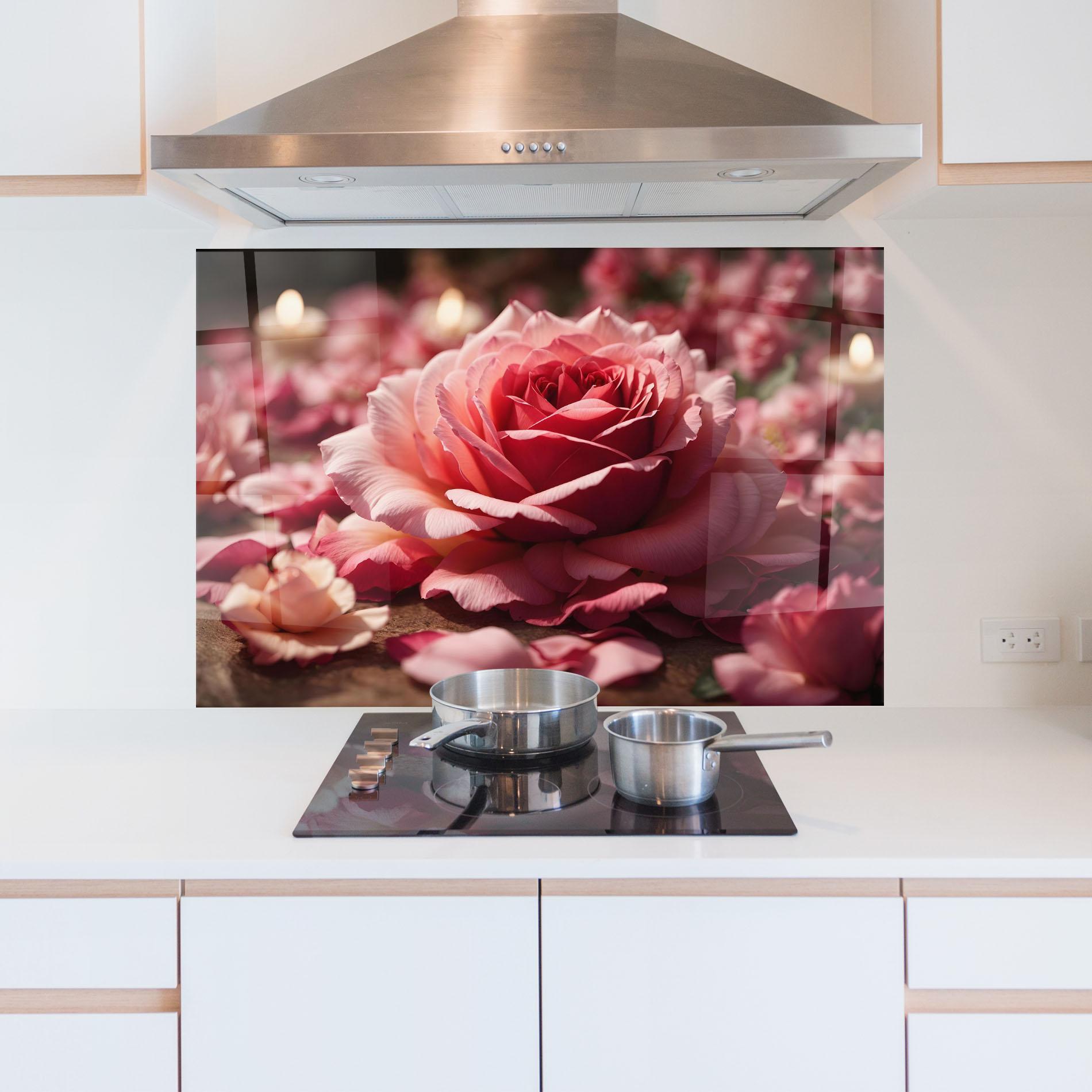 Panou Sticla Bucatarie Big Pink Rose mockup 5