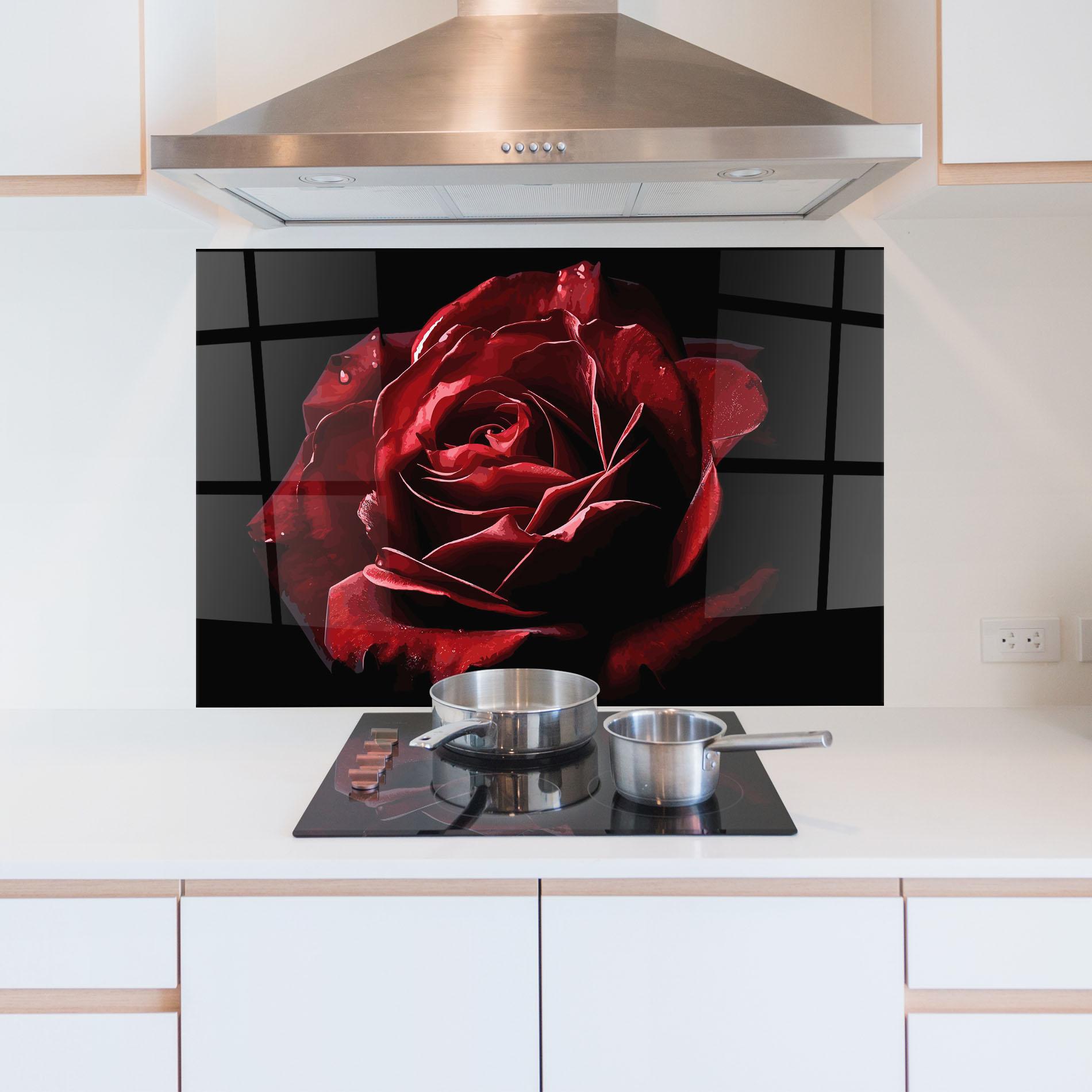 Panou Sticla Bucatarie Big Red Rose mockup 5