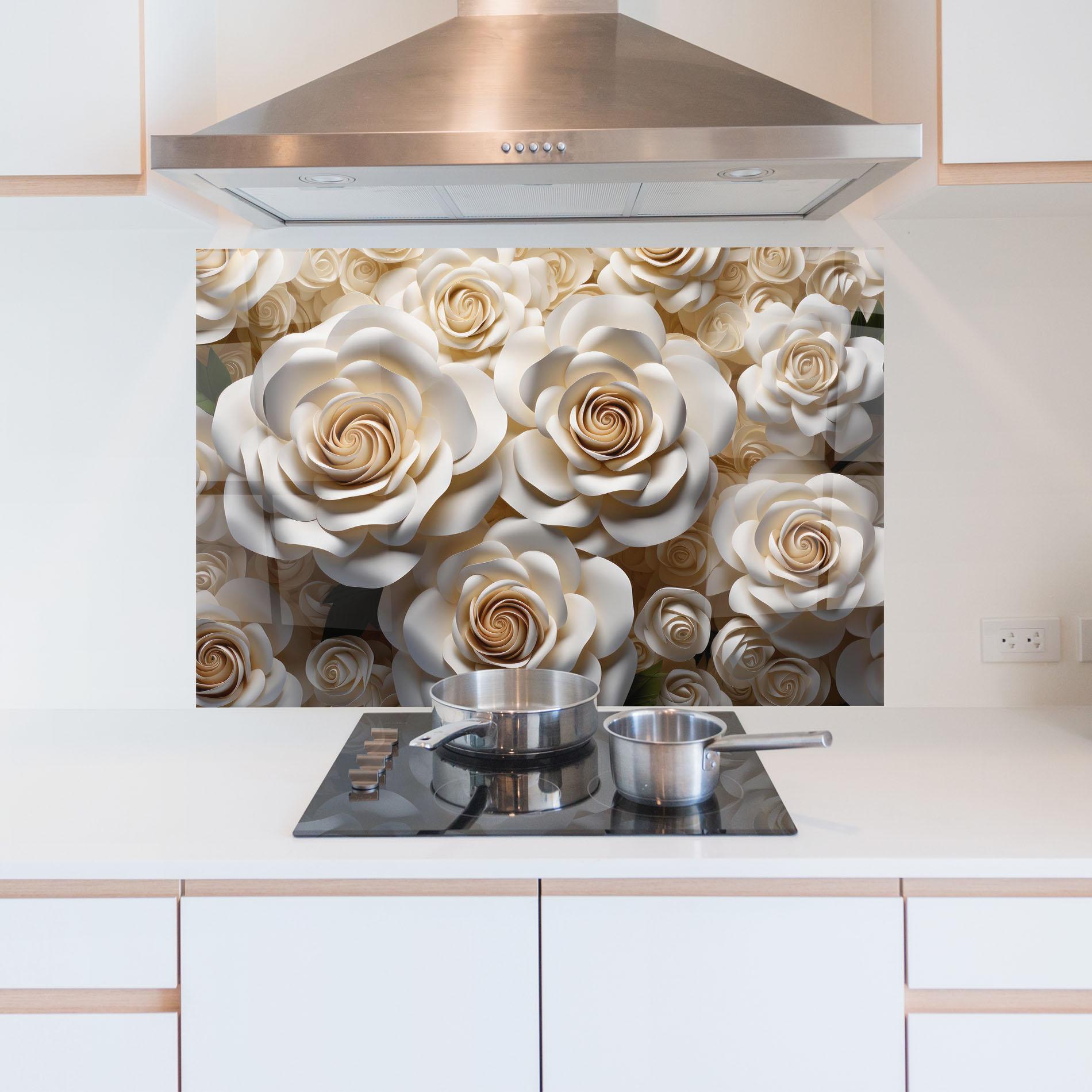 Panou Sticla Bucatarie Cream Roses Wall mockup 5