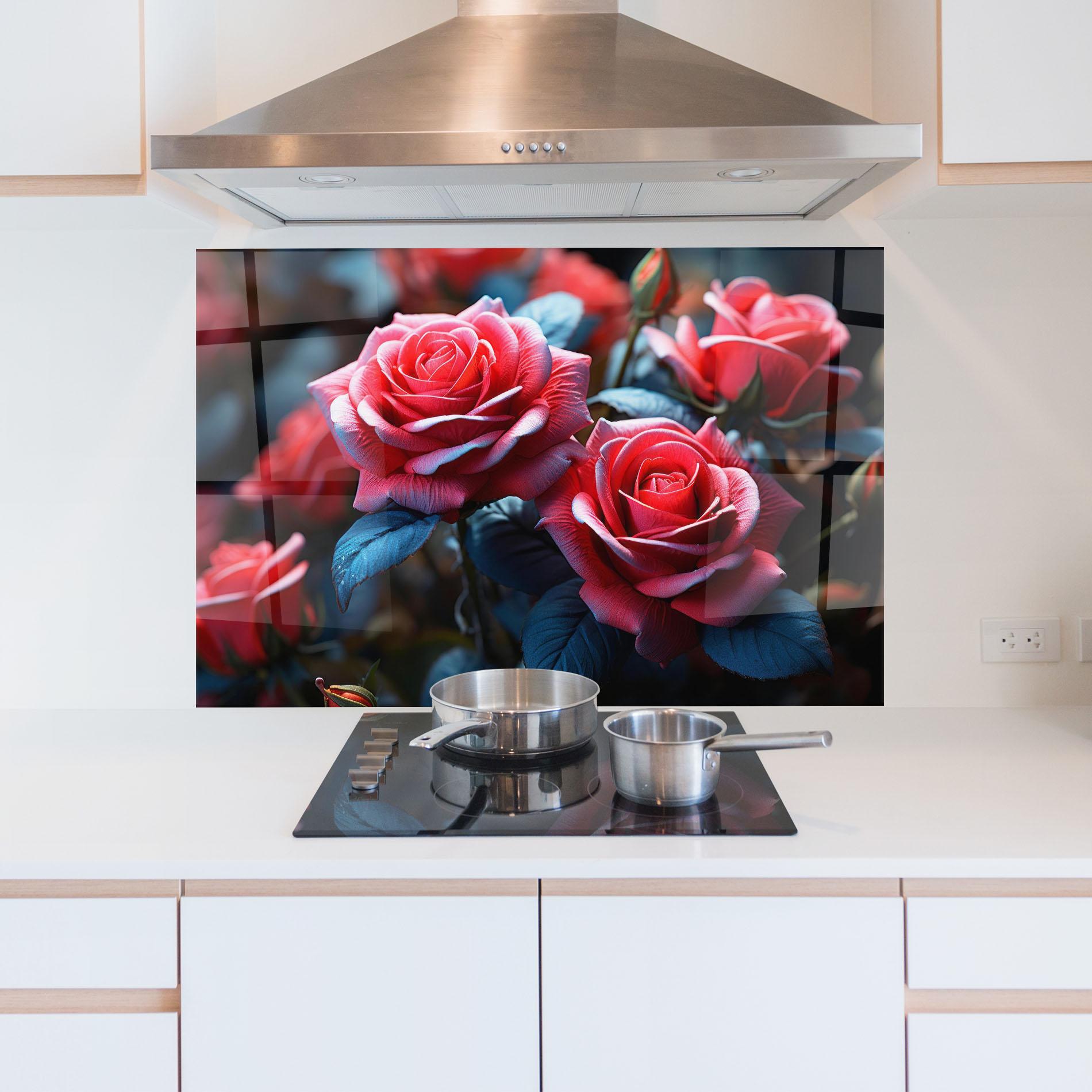 Panou Sticla Bucatarie Dark Pink Rose mockup 5