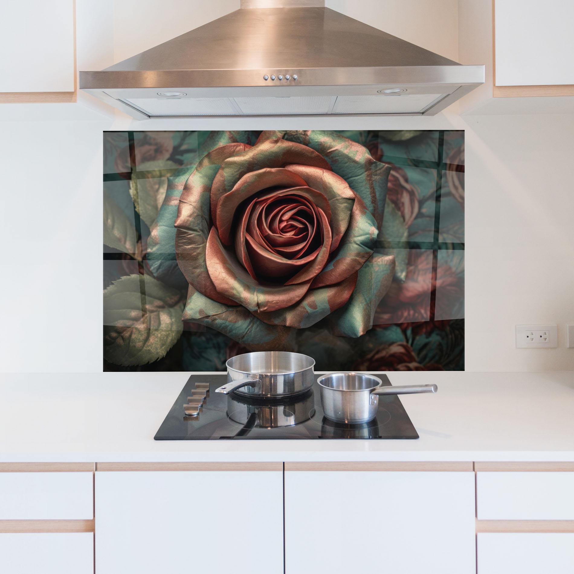 Panou Sticla Bucatarie Exotic Blue Rose mockup 5