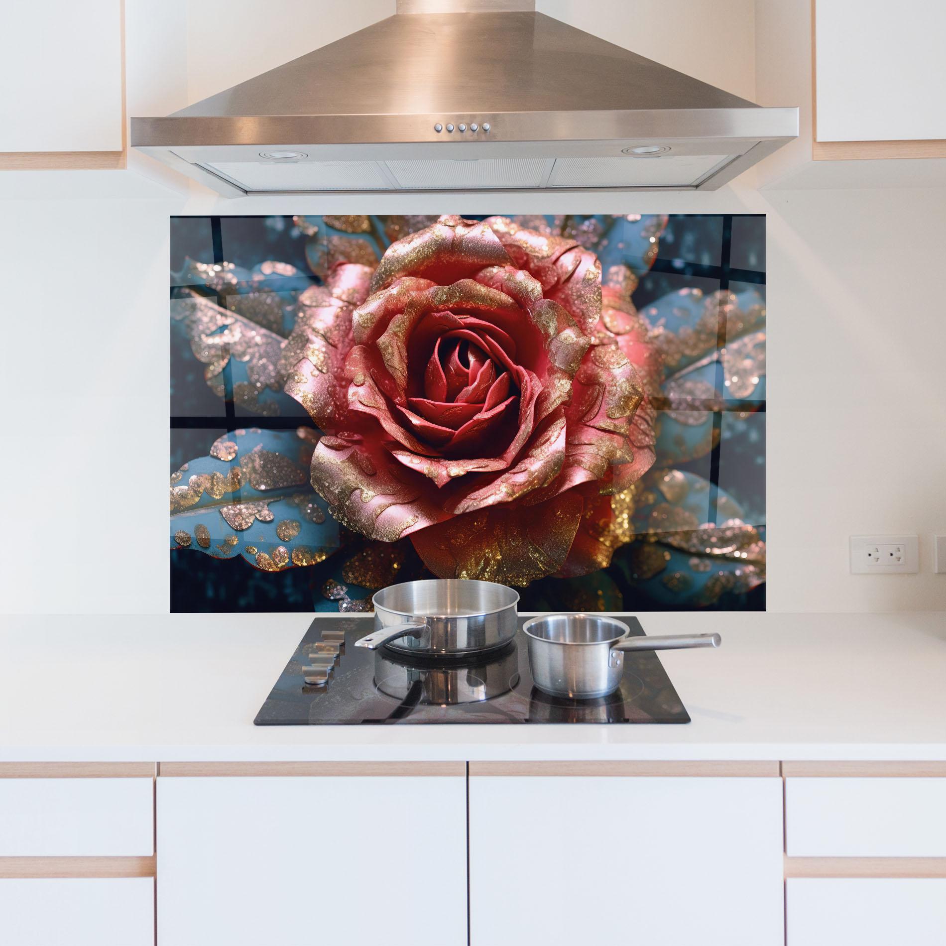 Panou Sticla Bucatarie Exotic Pink Rose mockup 5