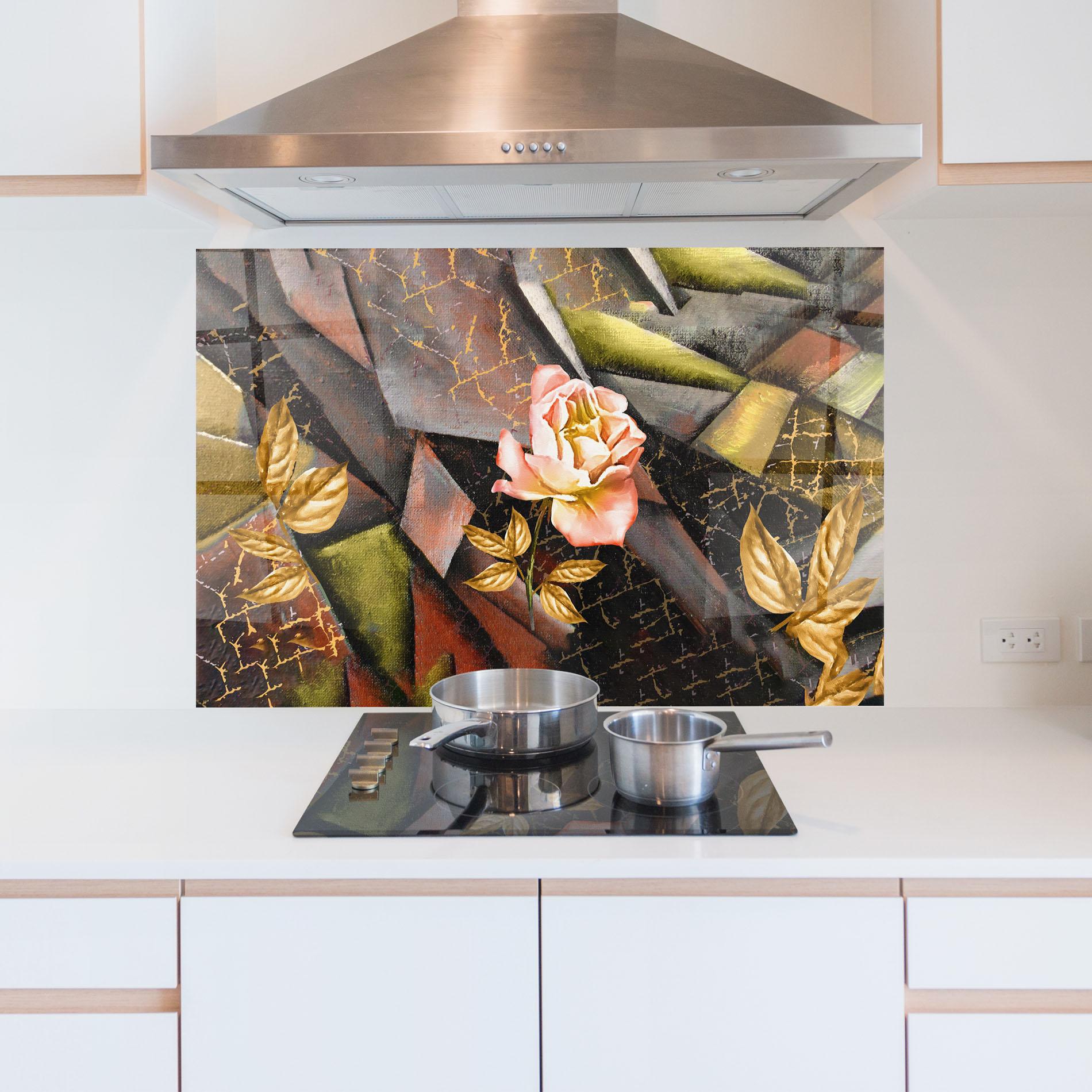 Panou Sticla Bucatarie Golden Rose mockup 5