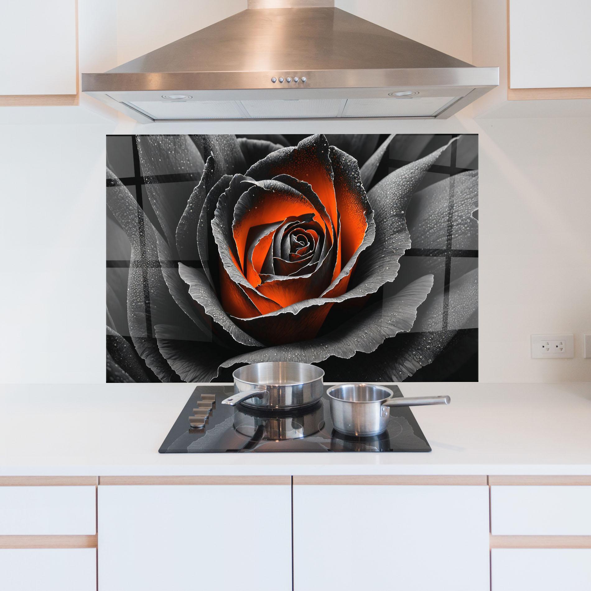 Panou Sticla Bucatarie Grey Orange Rose mockup 5