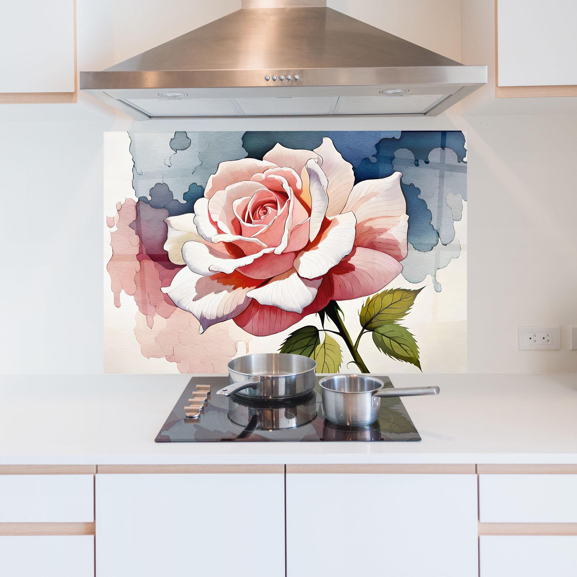 Panou Sticla Bucatarie Light Pink Rose Painting mockup 5