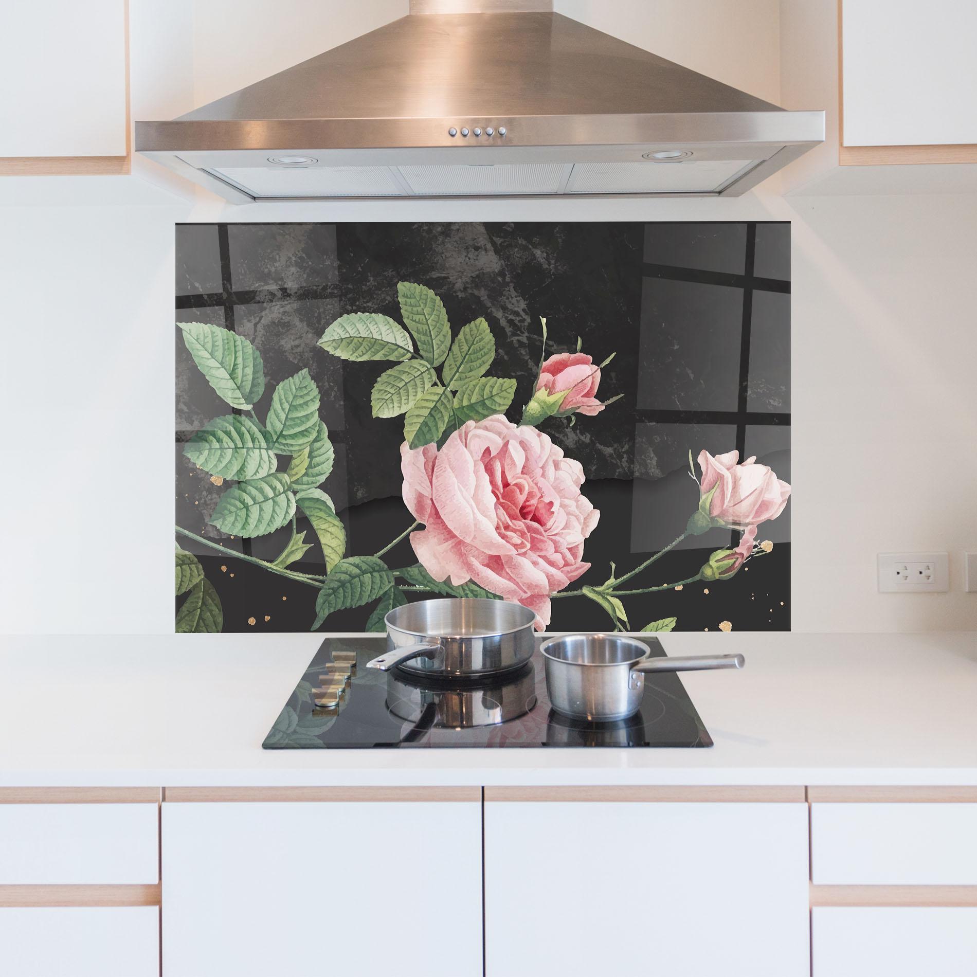 Panou Sticla Bucatarie Marble Roses mockup 5