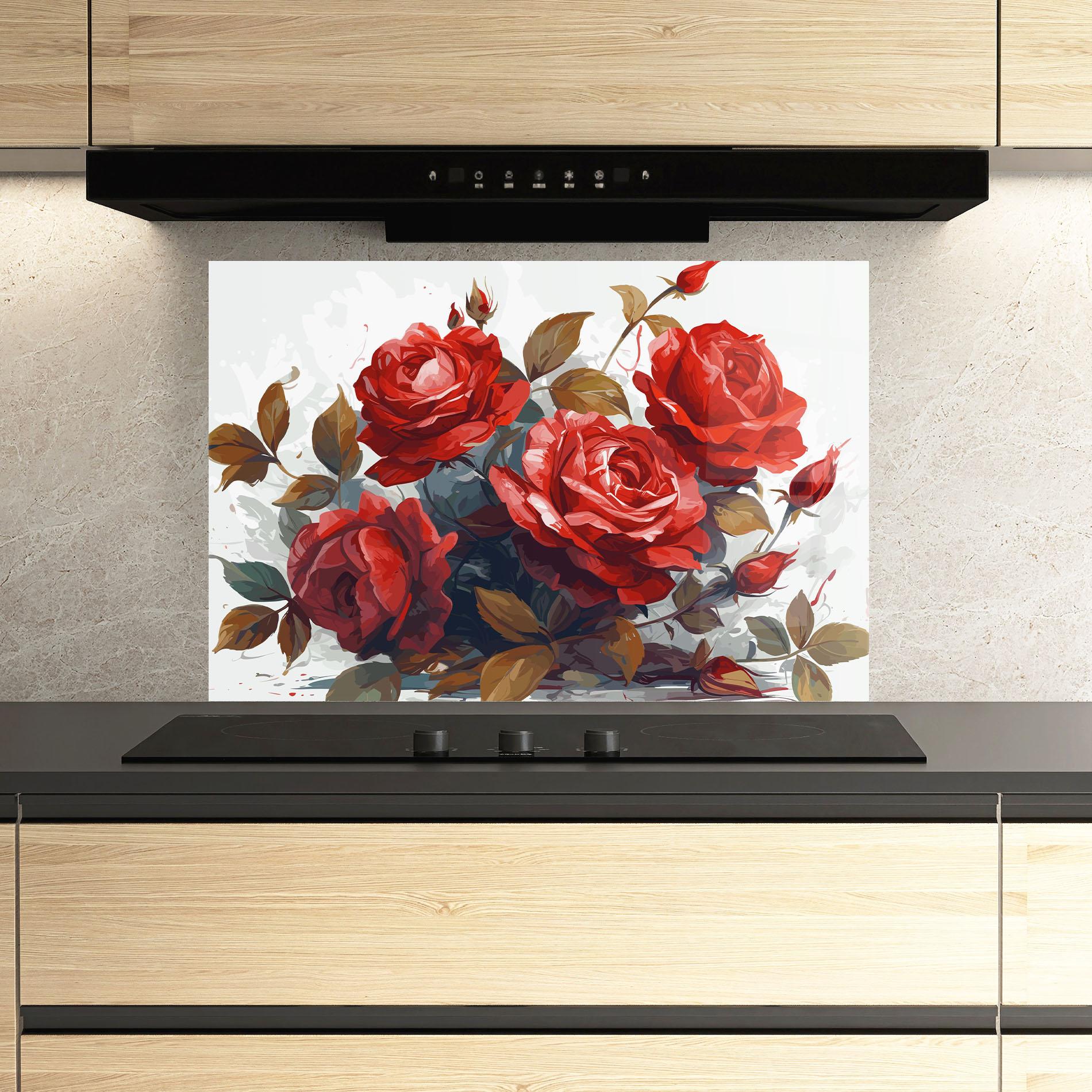Panou Sticla Bucatarie Beautiful Red Roses mockup 3