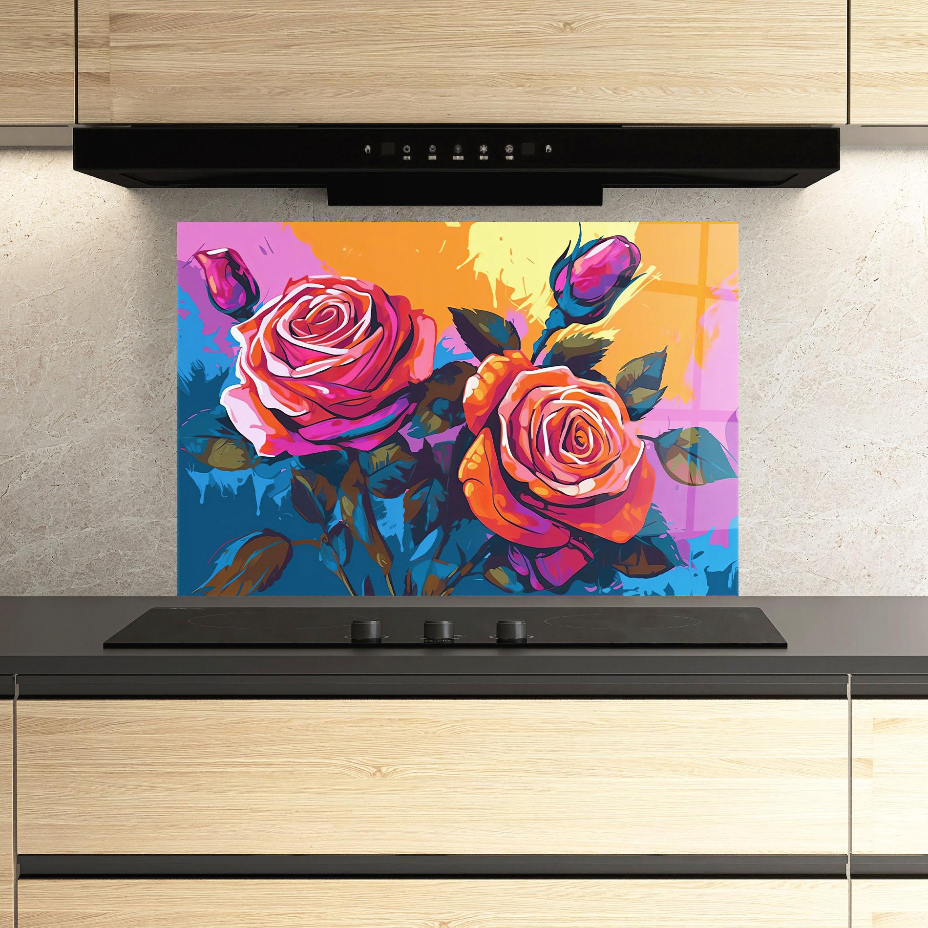 Panou Sticla Bucatarie Blue Orange Rose mockup 3