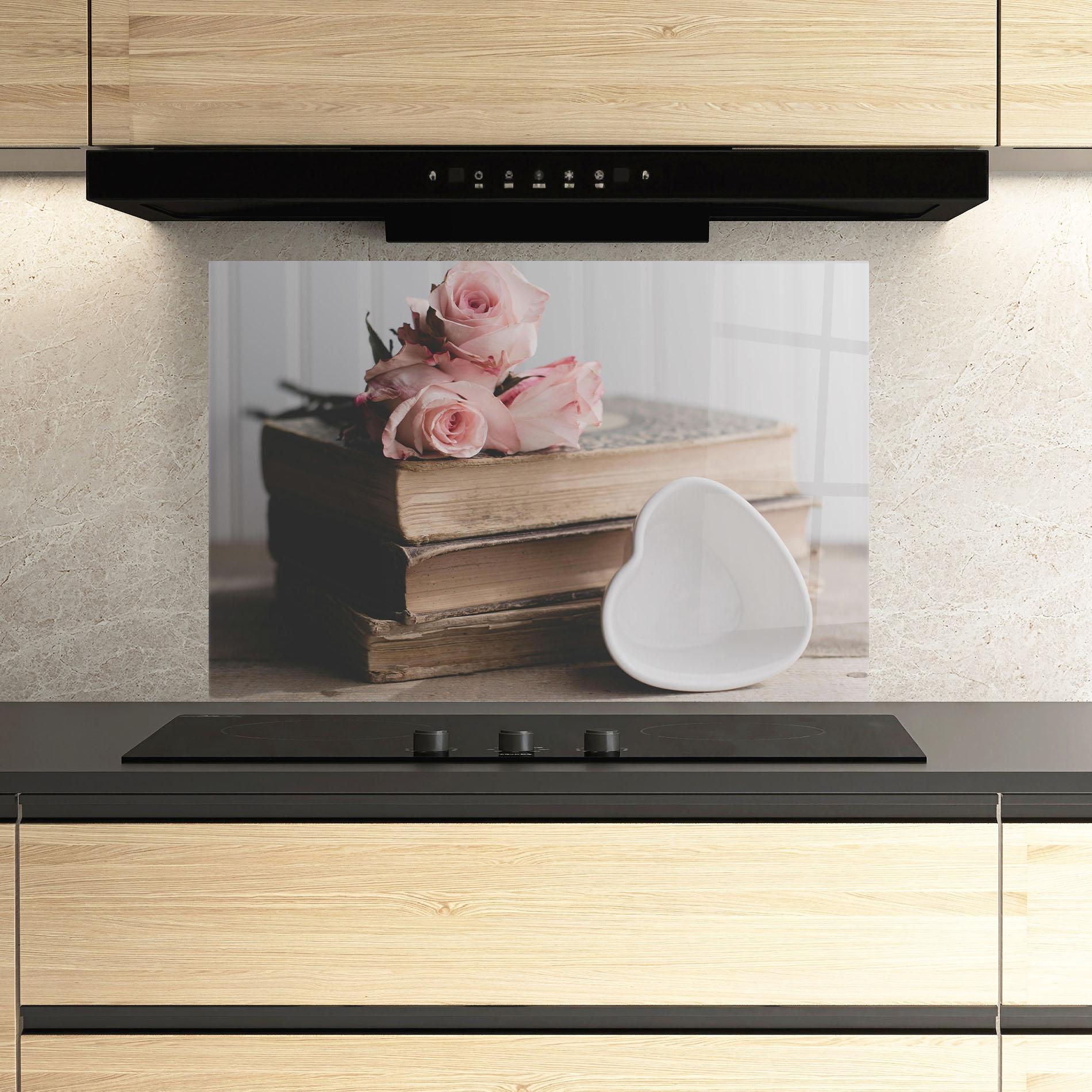 Panou Sticla Bucatarie Books With Roses mockup 3