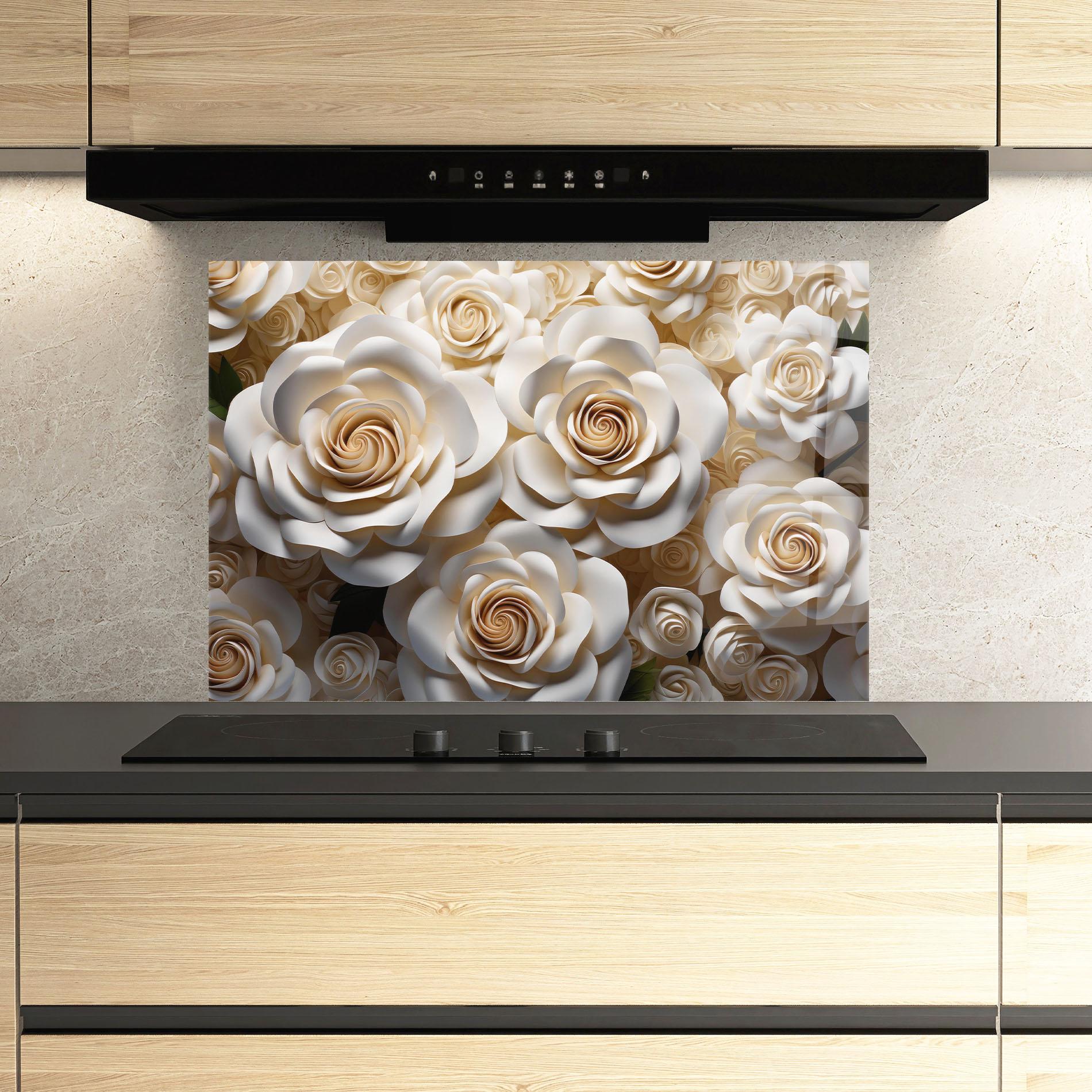 Panou Sticla Bucatarie Cream Roses Wall mockup 3