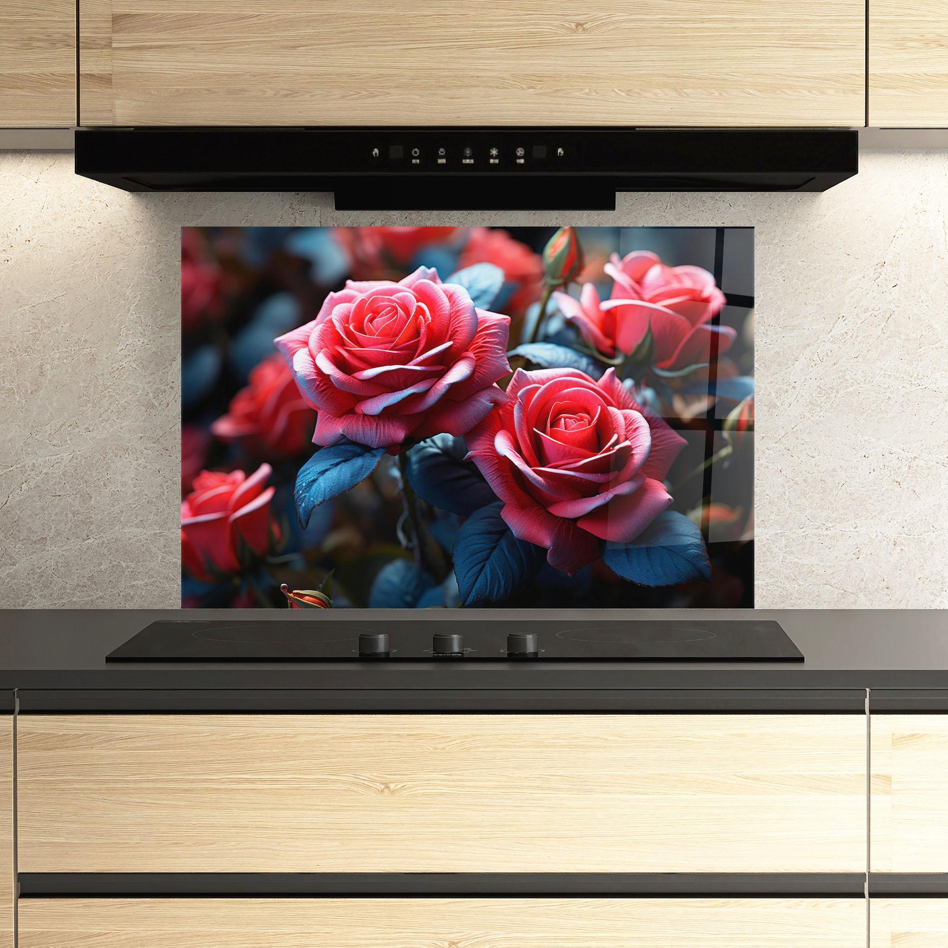 Panou Sticla Bucatarie Dark Pink Rose mockup 3