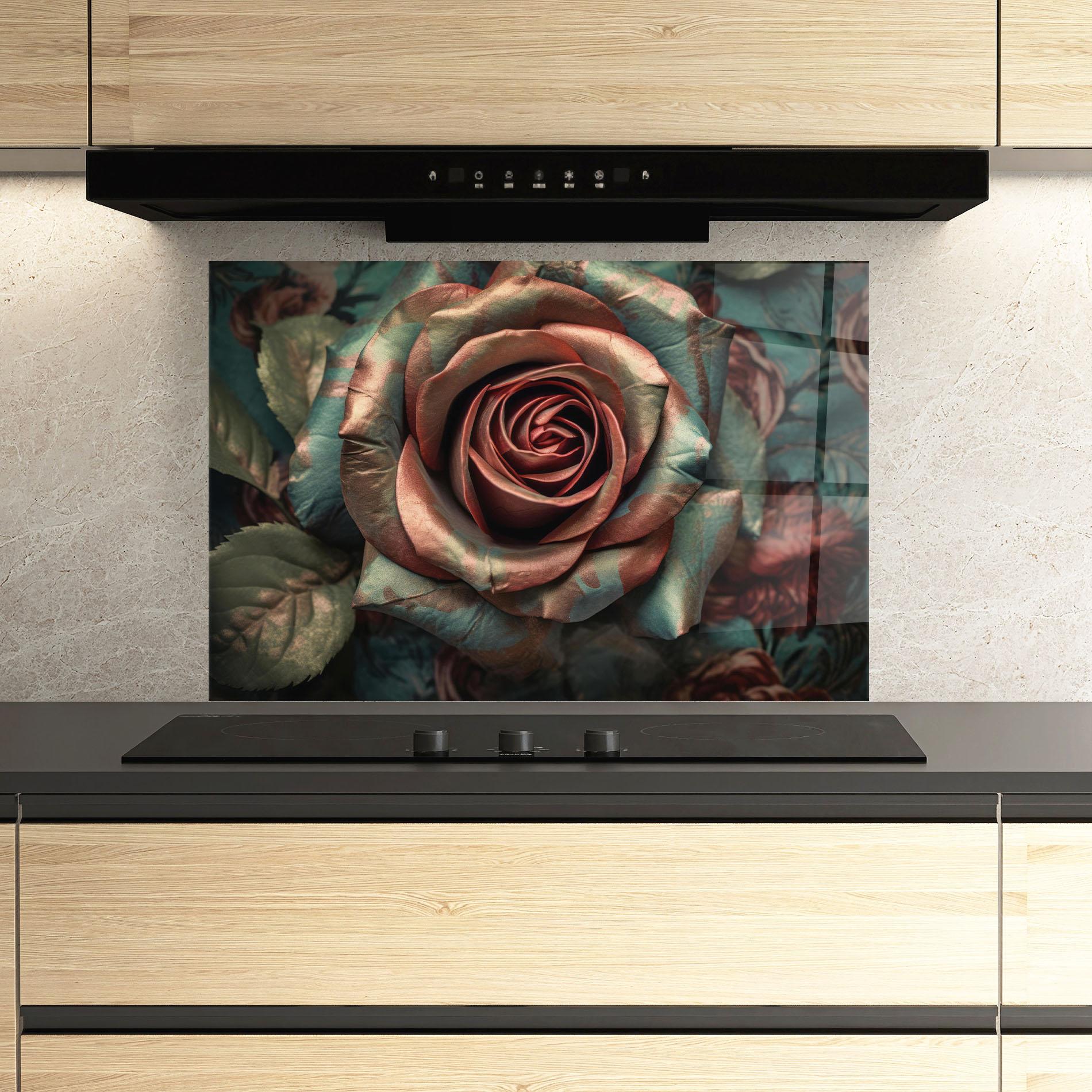 Panou Sticla Bucatarie Exotic Blue Rose mockup 3